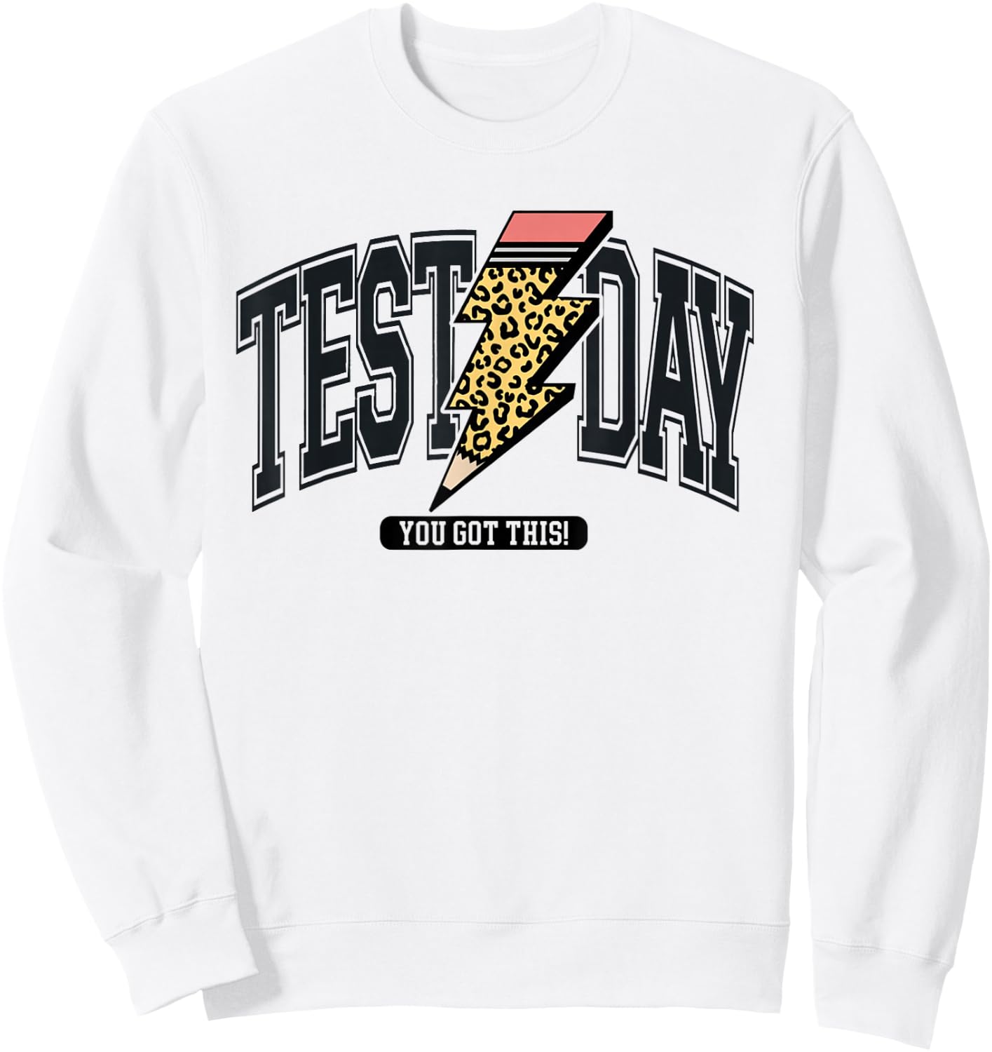 Vintage Test Day You Got This Leopard Lightning Bolt Pencil Sweatshirt - Sweatshirt | White