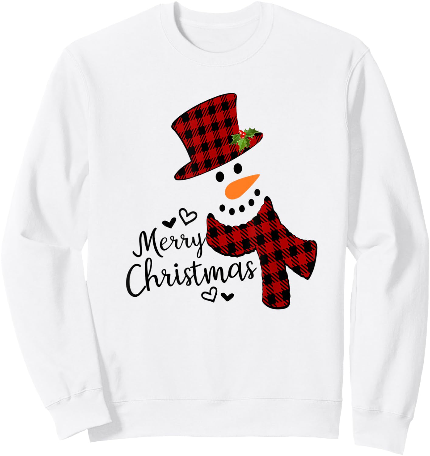 Merry Christmas Snowman Black And Red Buffalo Plaid Sweatshirt - Sweatshirt | White