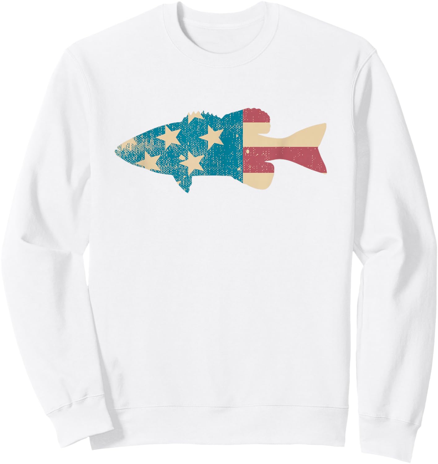 Largemouth Bass Fishing - American Flag Fishing Sweatshirt - Sweatshirt | White