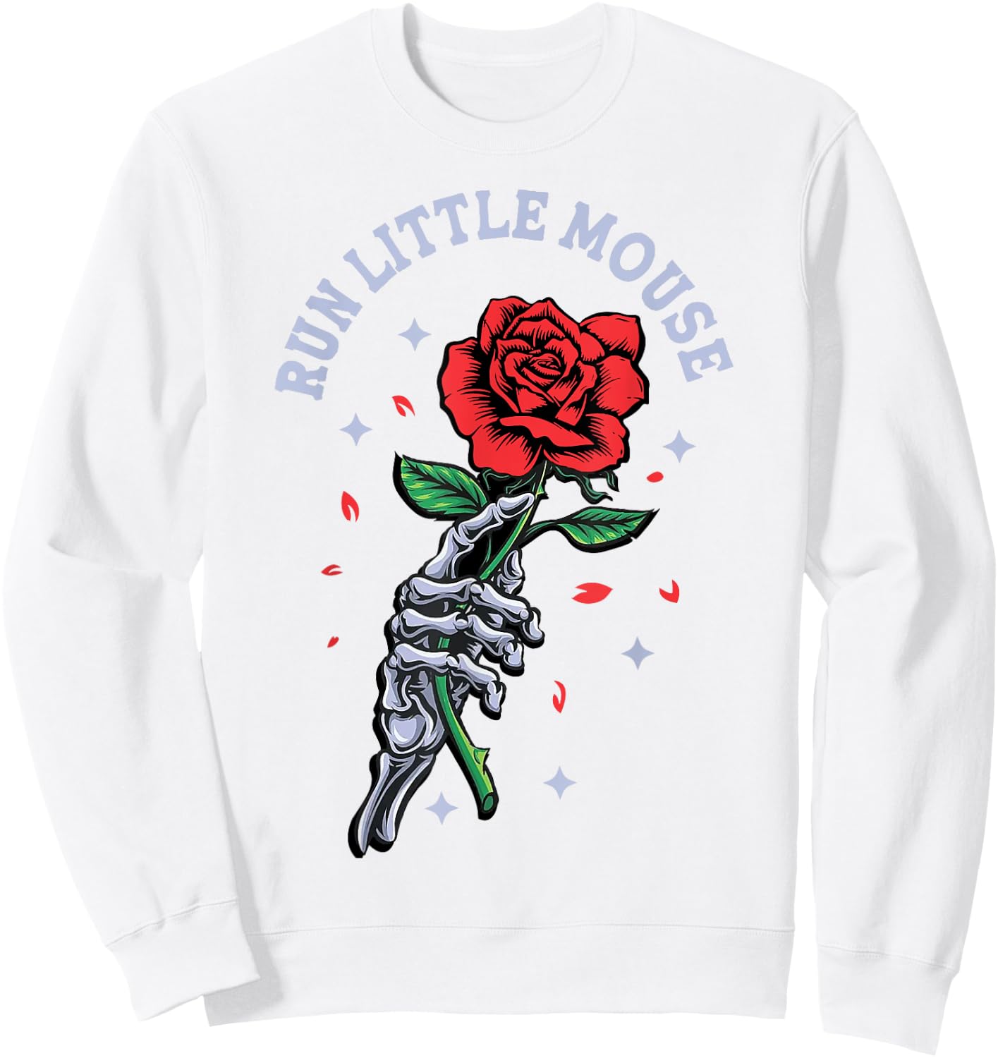 Run Little Mouse Skeleton Hand Rose Sweatshirt - Sweatshirt | White