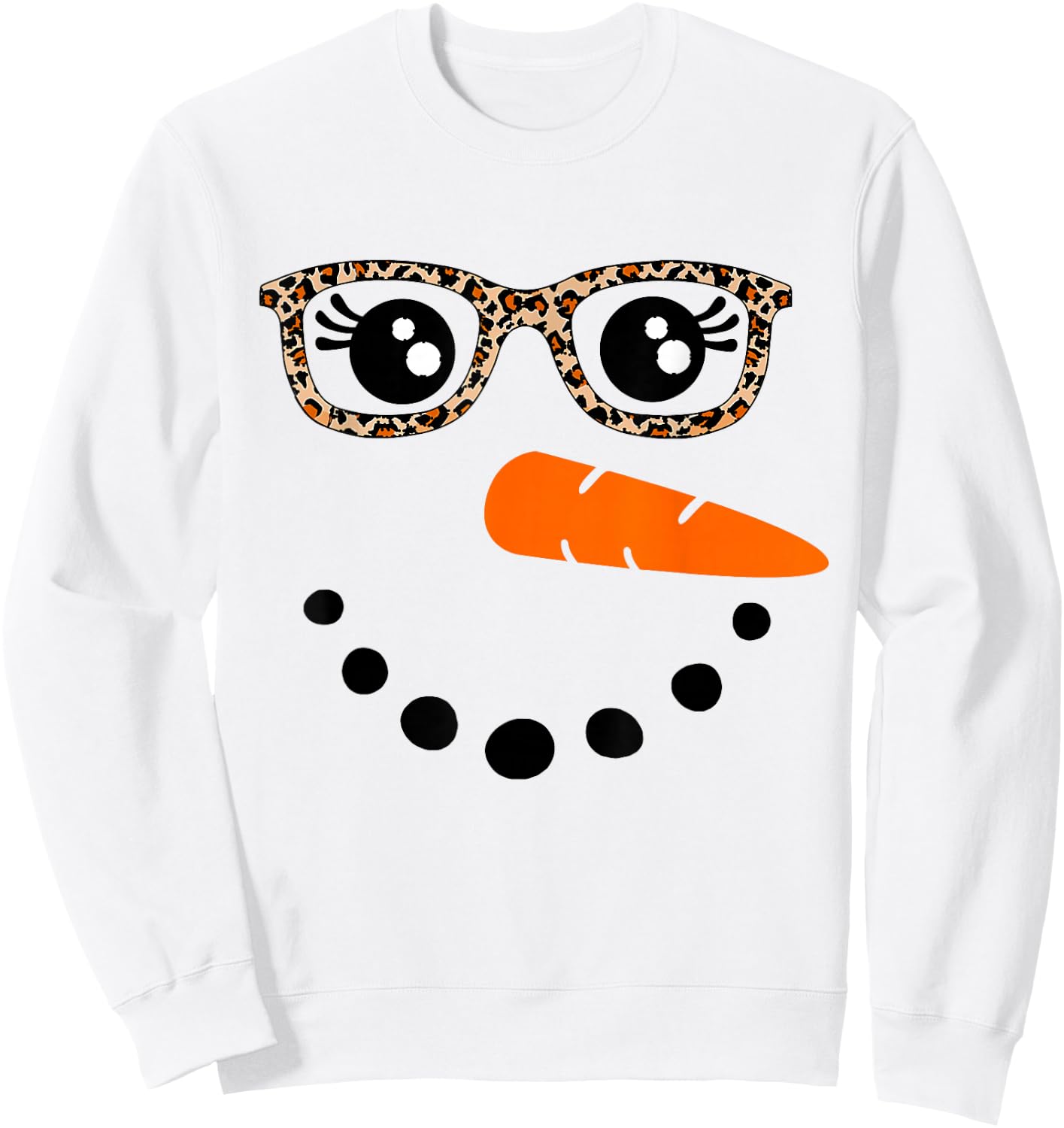 Winter Snowman Face Leopard Eyelashes Christmas Girls Sweatshirt - Sweatshirt | White