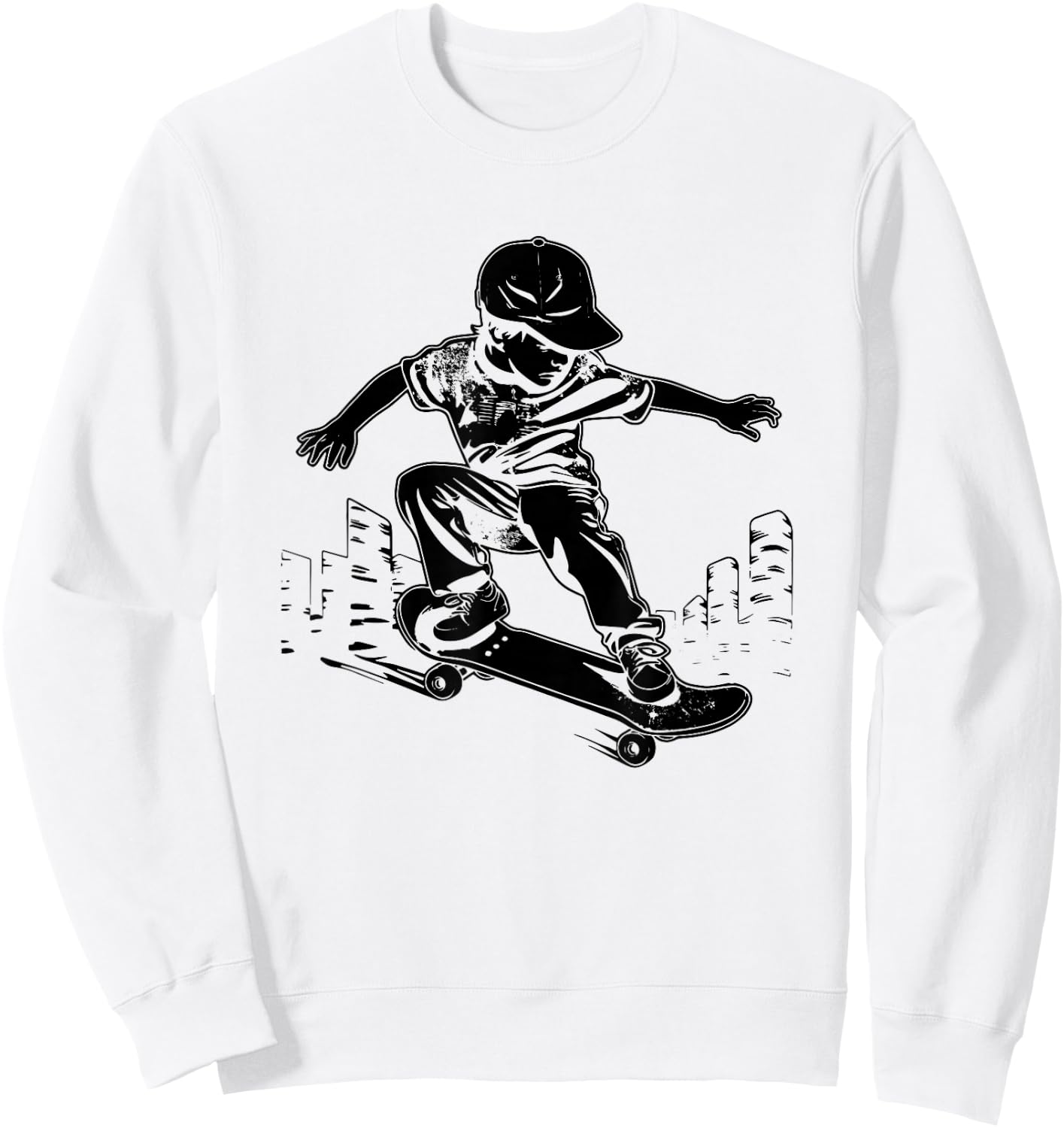 Skateboarding Boy Skater , white, S Sweatshirt - Sweatshirt | White