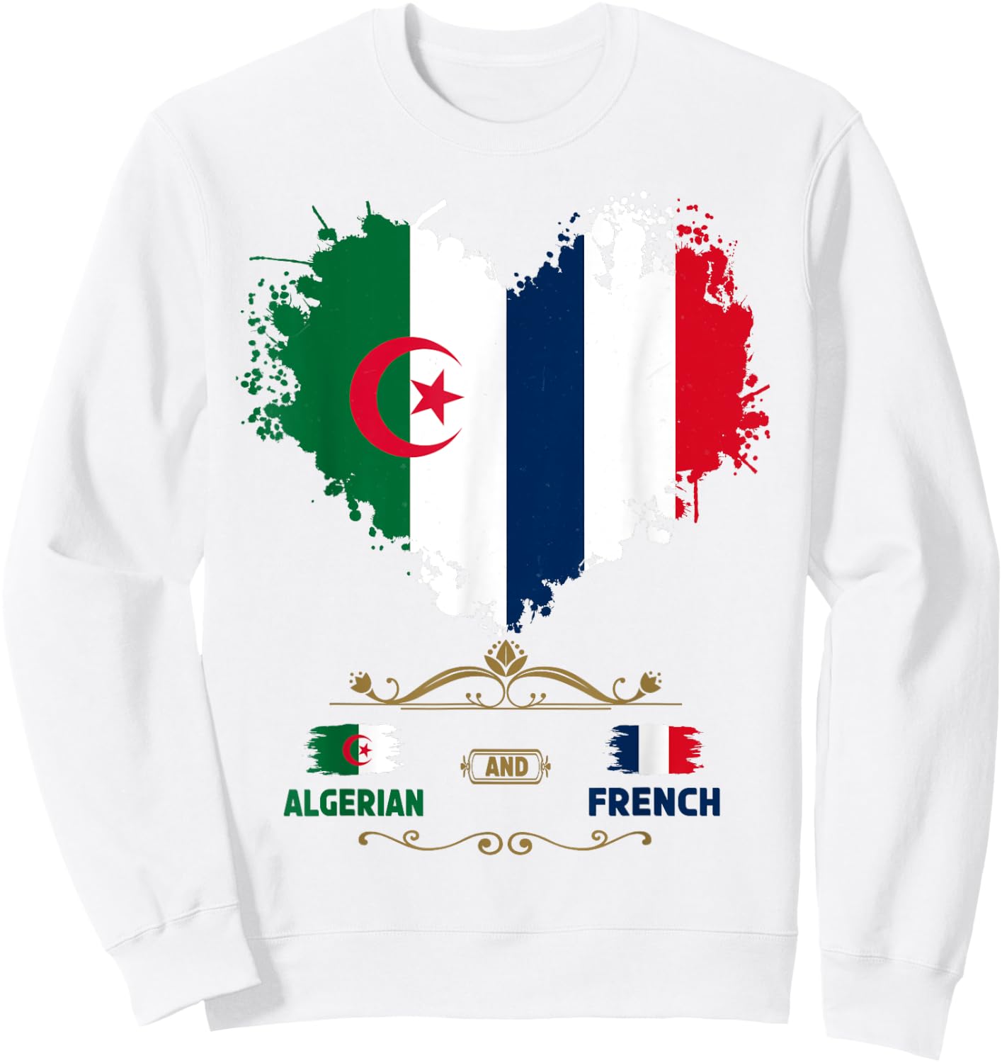 Algerian French Roots Outfit Idea with Algerian Flag Sweatshirt - Sweatshirt | White