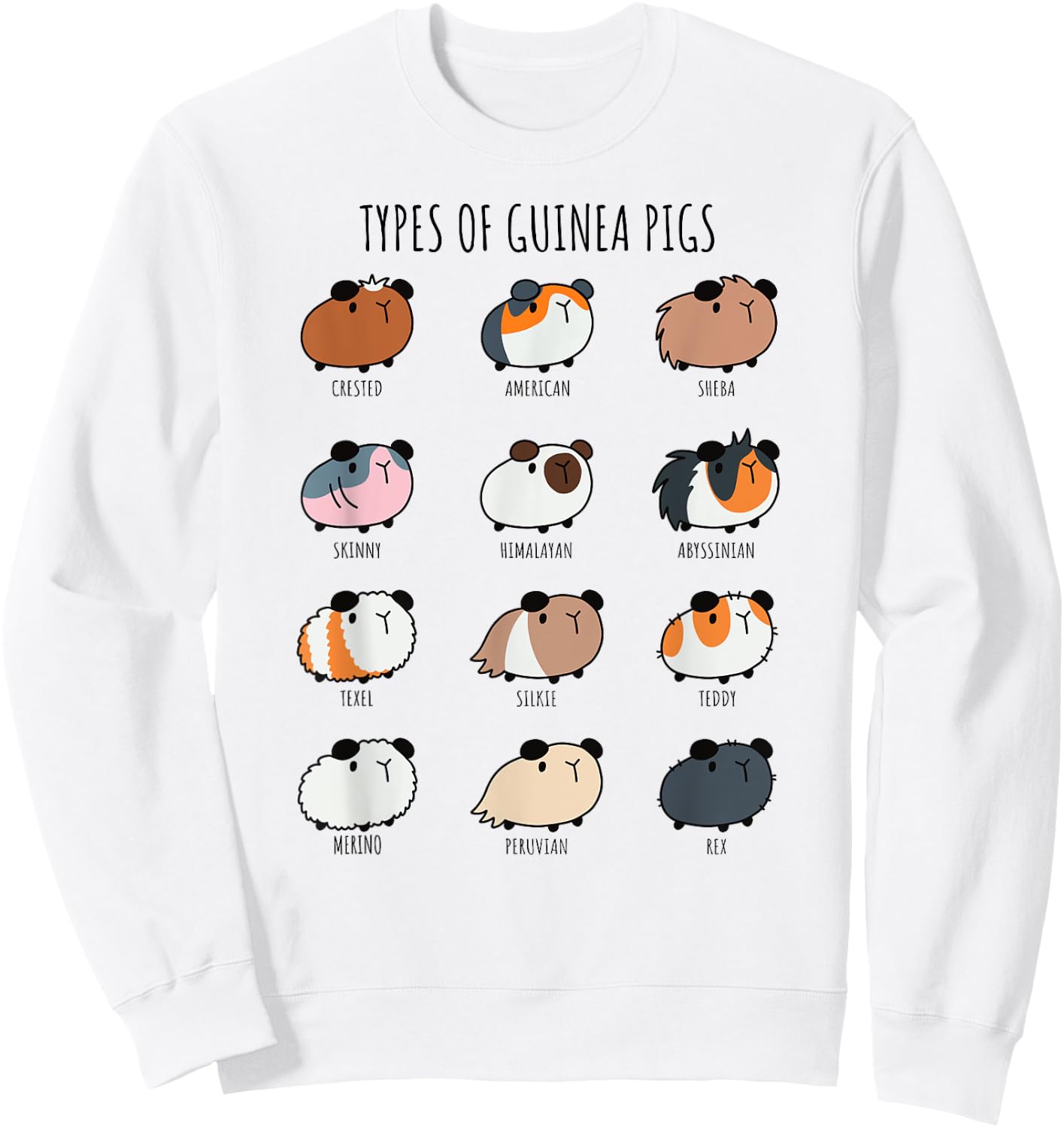 Cute Types of Guinea Pigs Abyssinian Silkie and Texel Sweatshirt - Sweatshirt | White