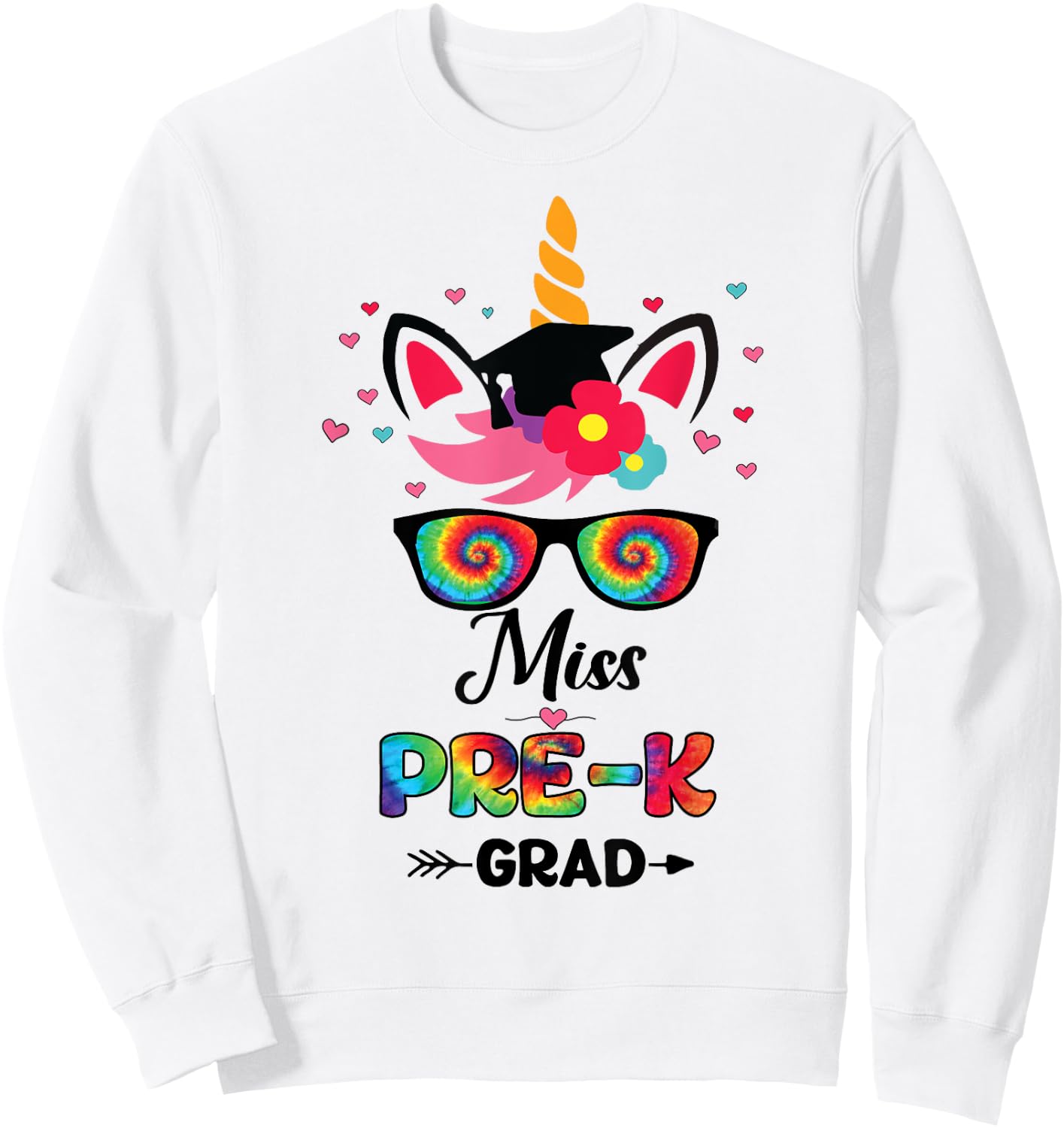 Unicorn Miss Pre-k Grad with Glasses Preschool Graduation Sweatshirt - Sweatshirt | White