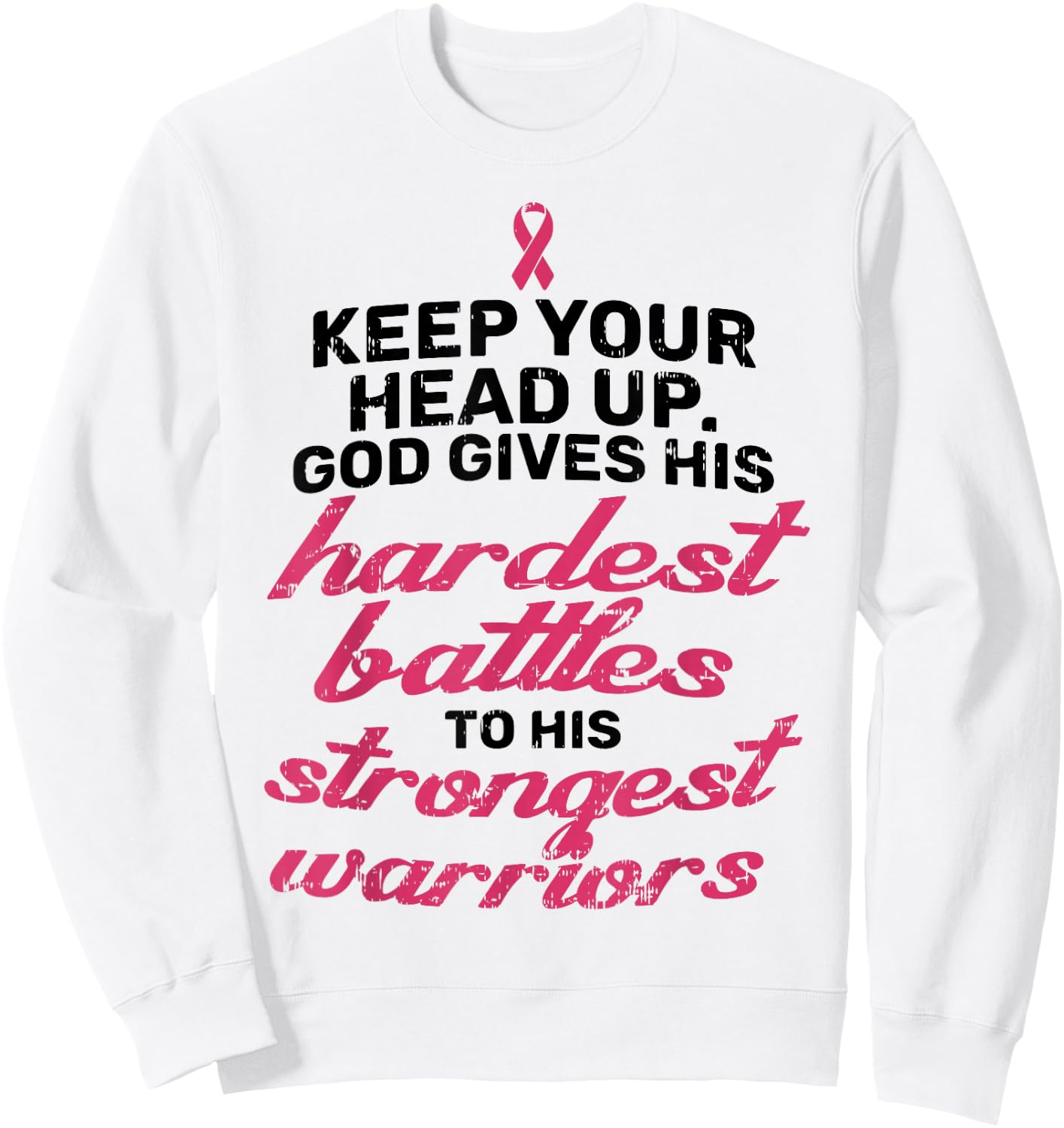 Breast Cancer Awareness Shirt Pink Ribbon Keep Your Head Up Sweatshirt - Sweatshirt | White