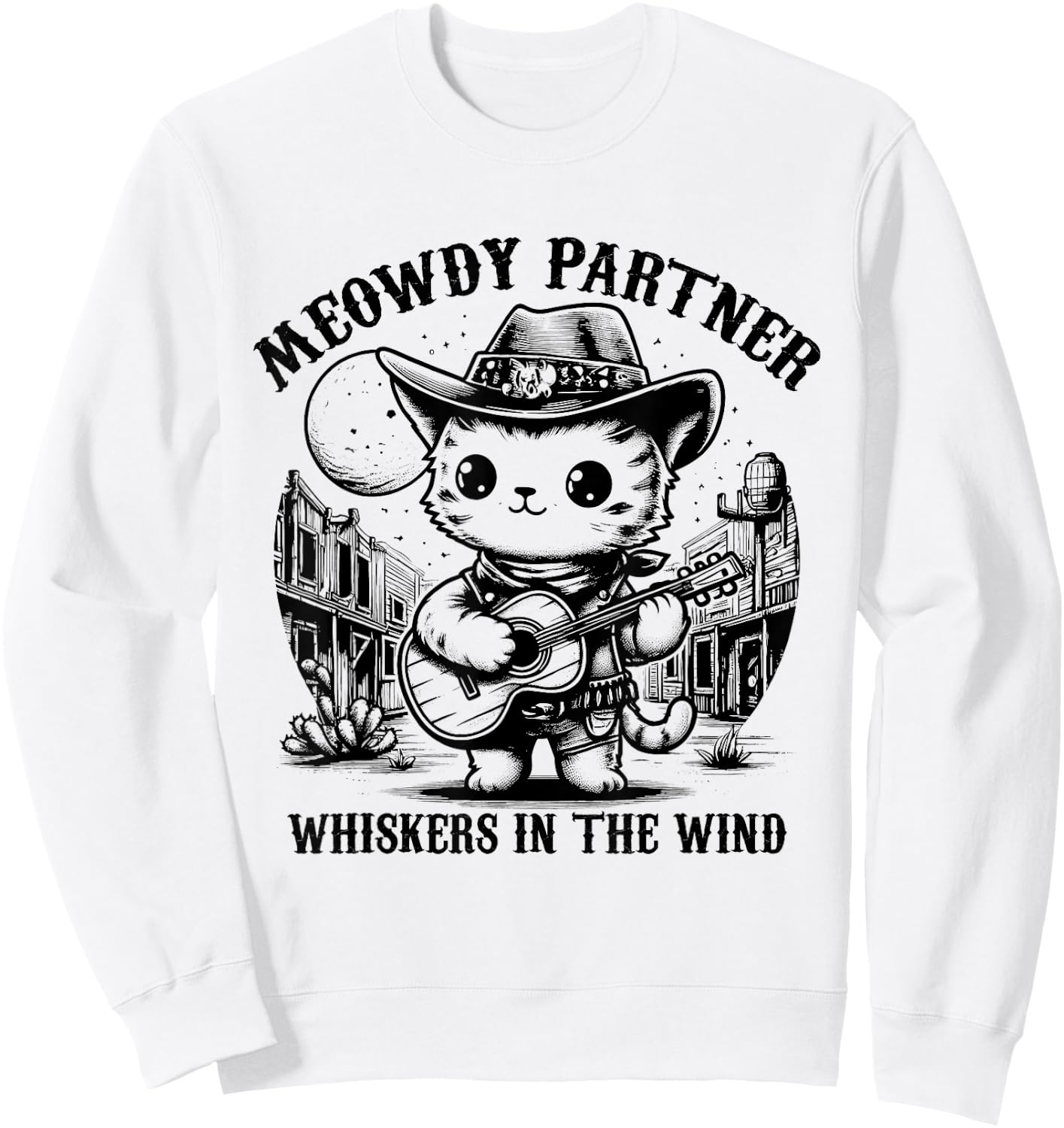 Meowdy! Partner Funny Country Music Cats Cowboy Hat Sweatshirt - Sweatshirt | White