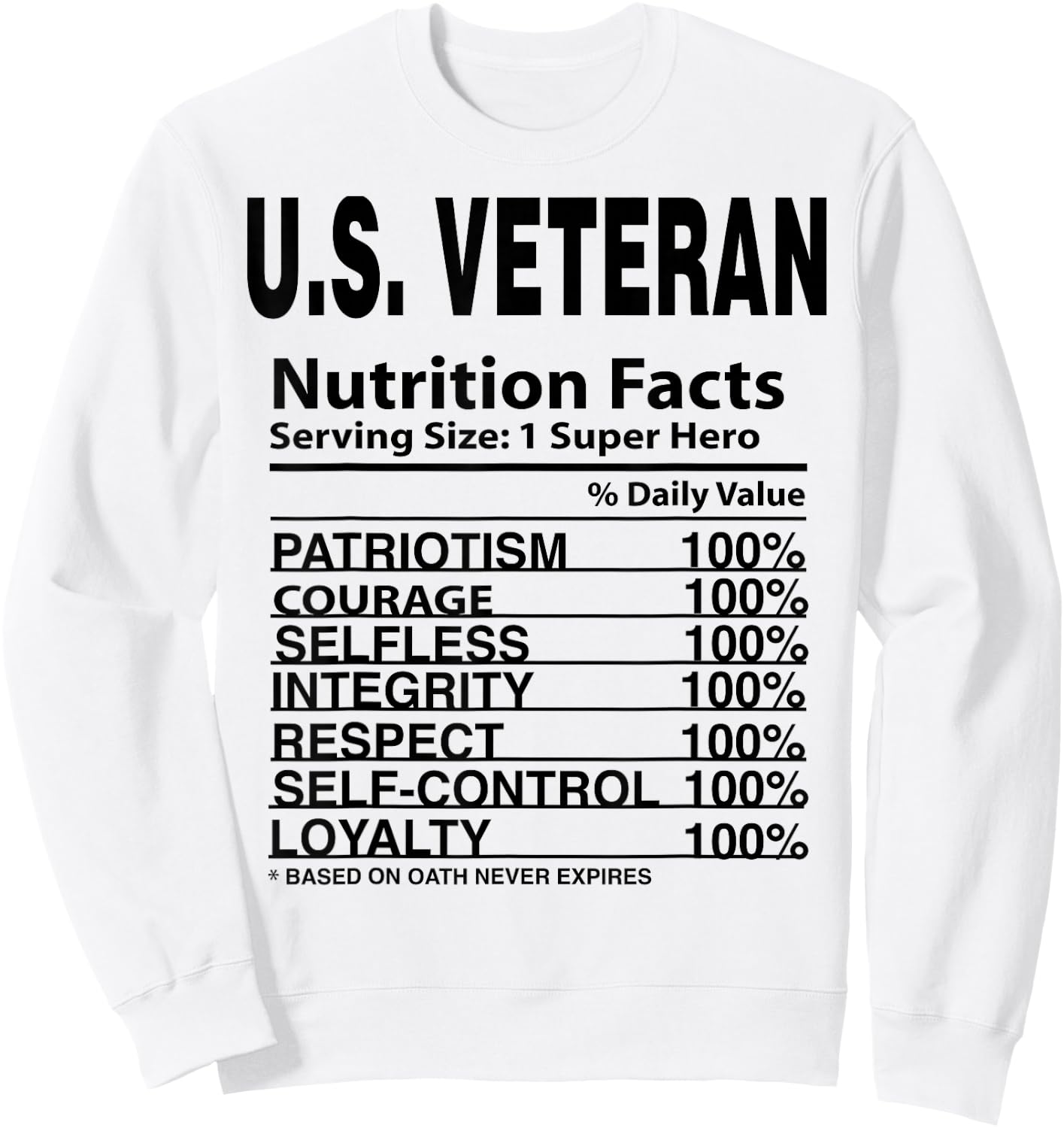 US Veteran Apparel & Women U.S. Vet Nutrition Facts Sweatshirt - Sweatshirt | White