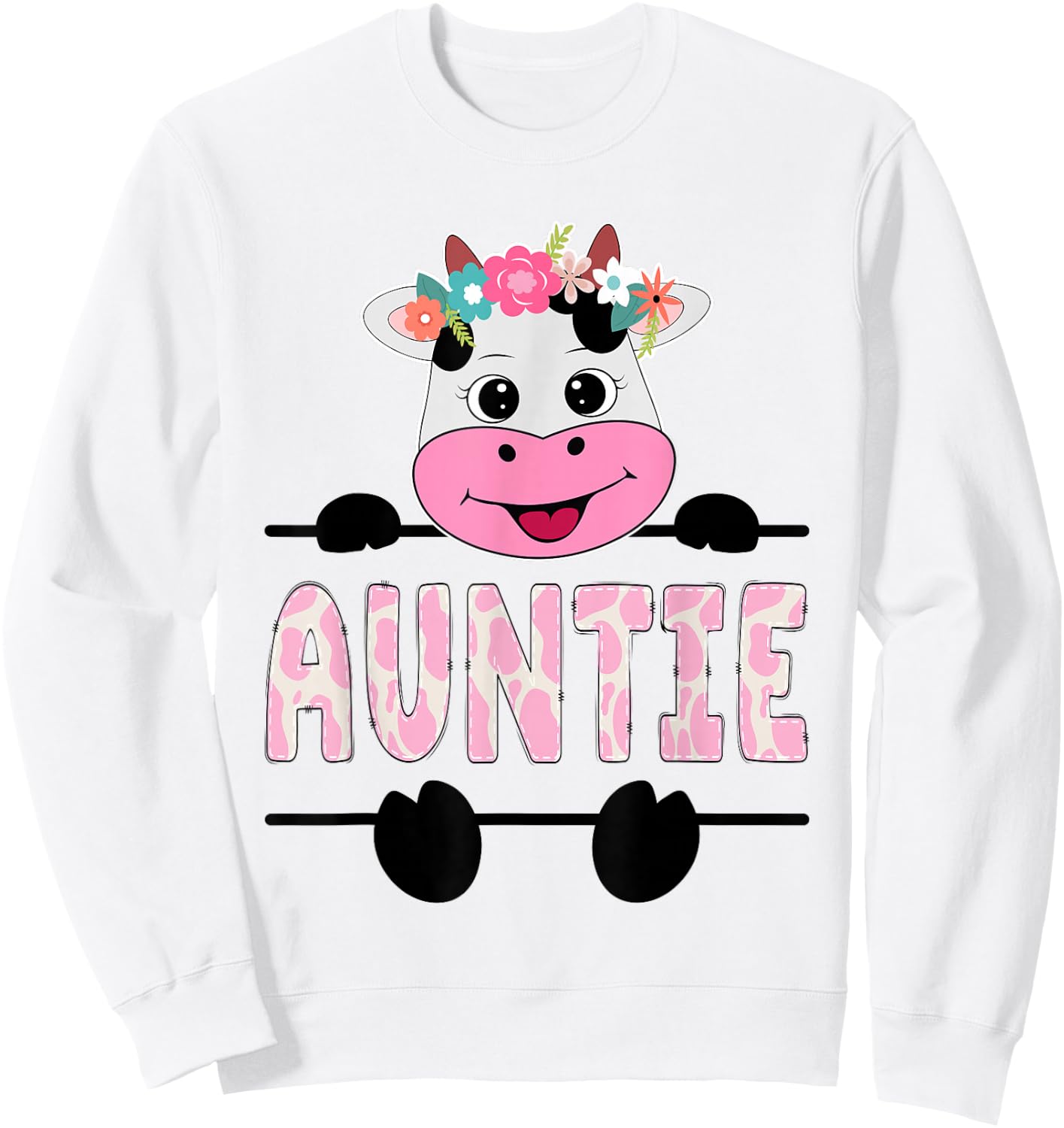 Auntie Of The Birthday Girl Cow Aunt Family Party Sweatshirt - Sweatshirt | White