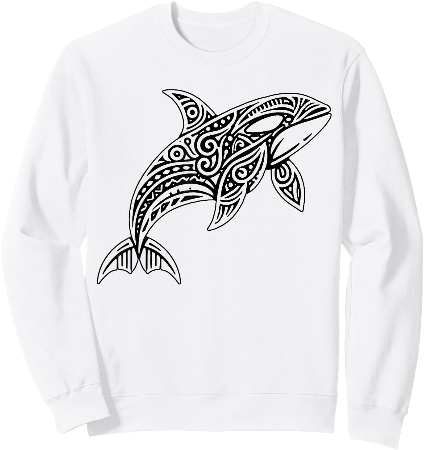 Tribal Orca Whale Hawaiian Maori Tattoo Ocean Art Design Sweatshirt - Sweatshirt | White