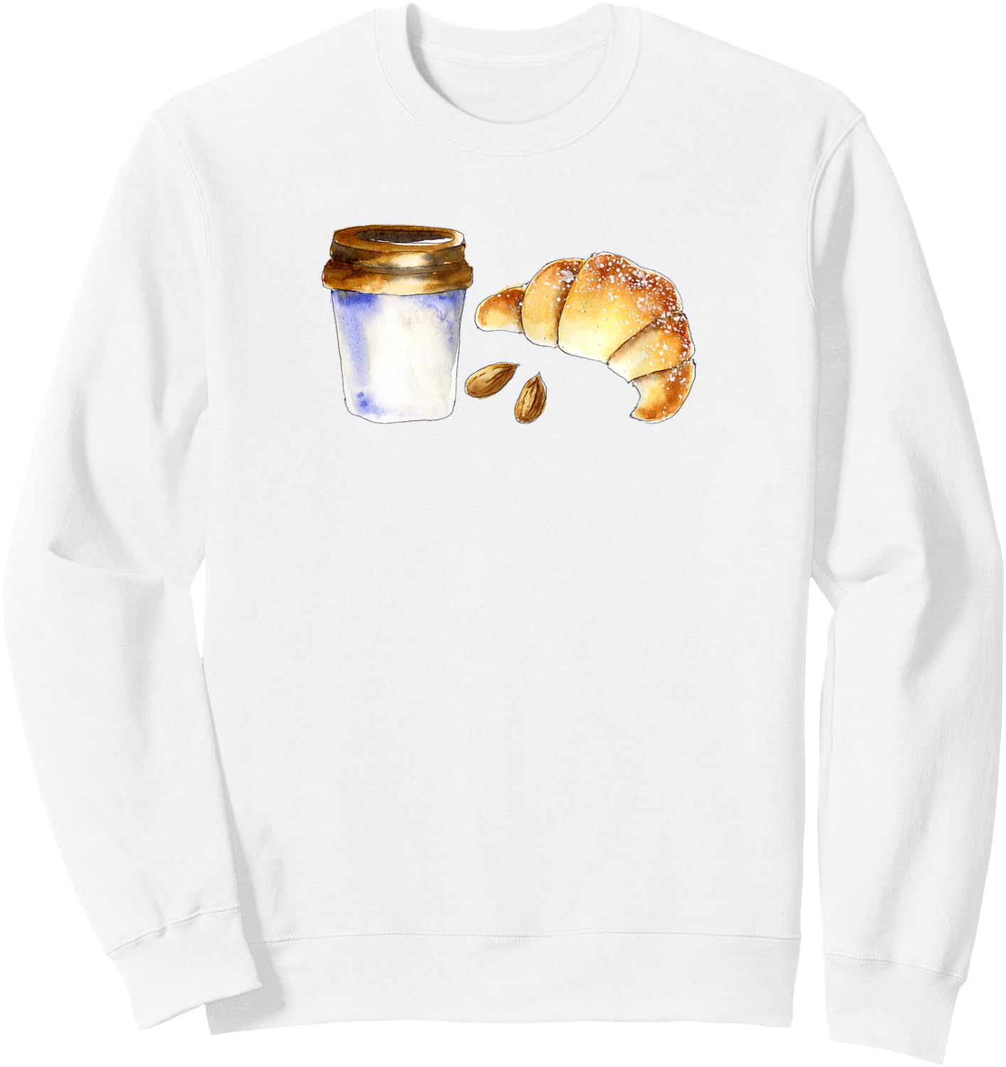 Croissant & Coffee Lover,Classic French Breakfast,Watercolor Sweatshirt - Sweatshirt | White