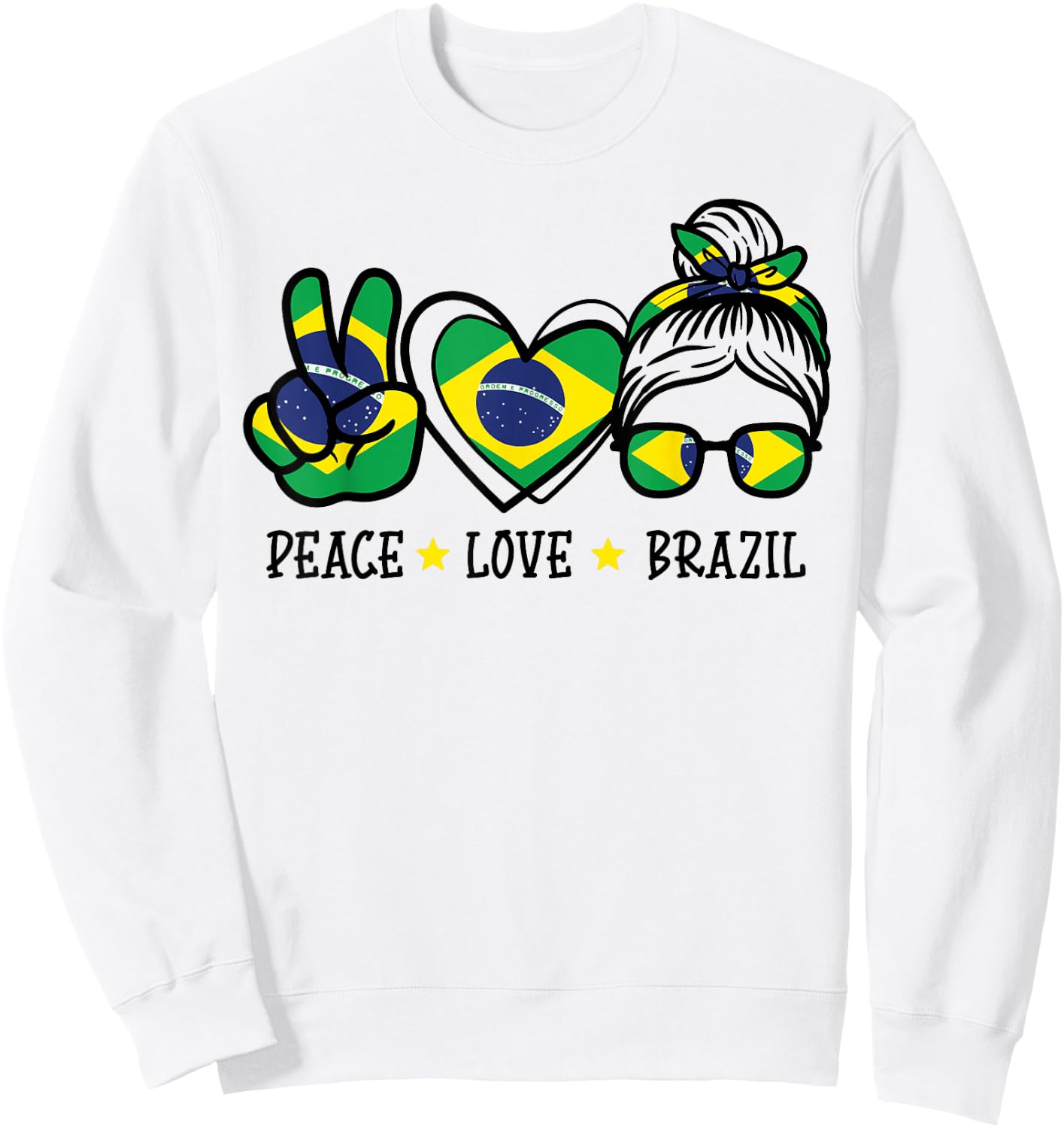 Peace Love Brazil Messy Bun Soccer Fan Women Girls Kids Sweatshirt - Sweatshirt | White