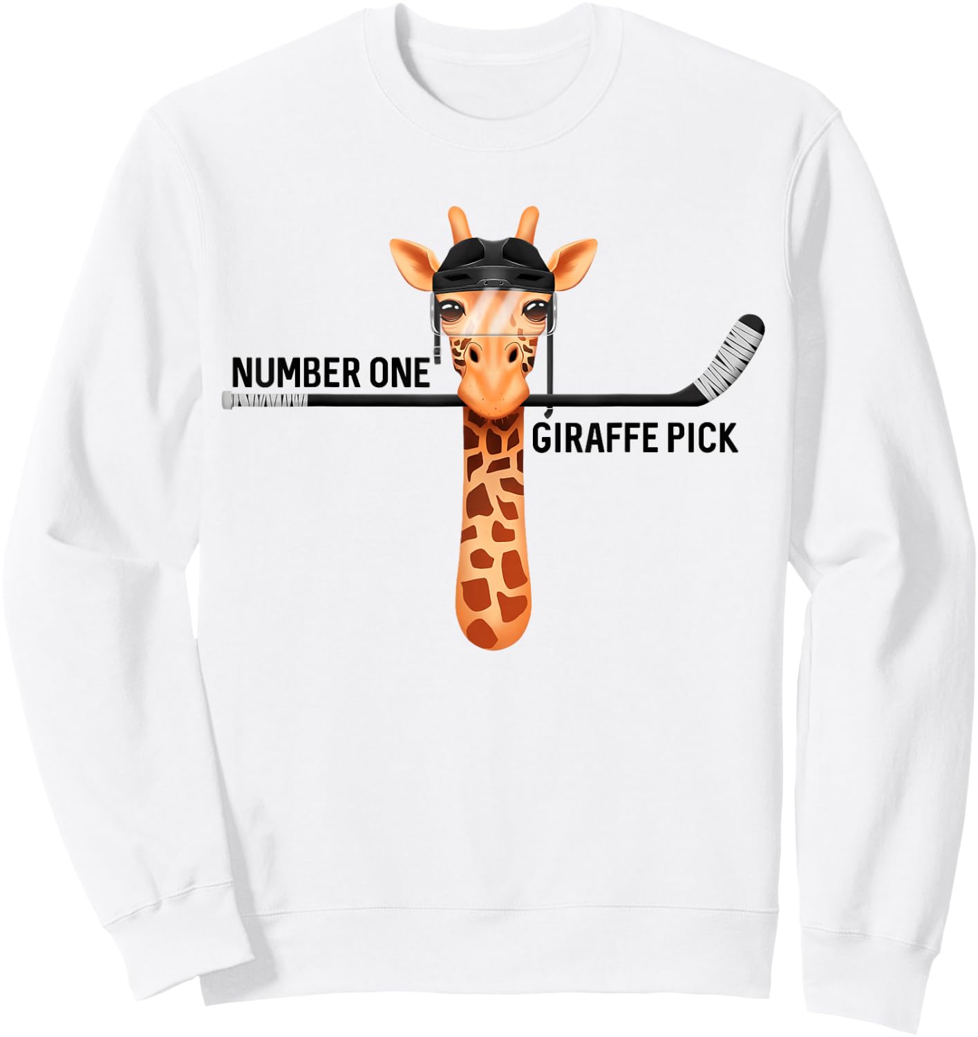 Number One Giraffe Pick Funny Hockey Giraffe Sweatshirt - Sweatshirt | White