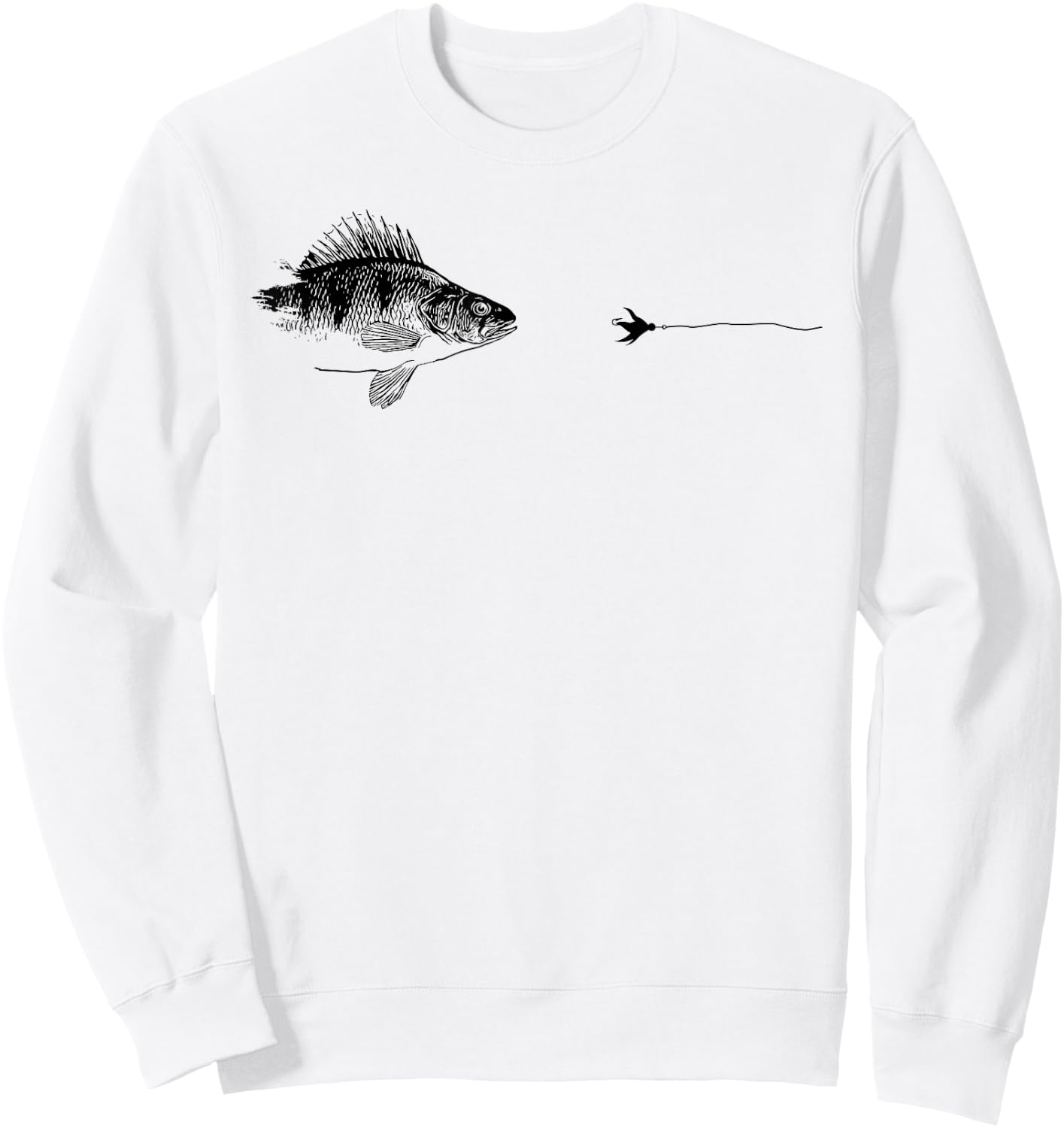 Graphic Fly Fishing Hook Line - Fish Yellow Perch , gray Sweatshirt - Sweatshirt | White