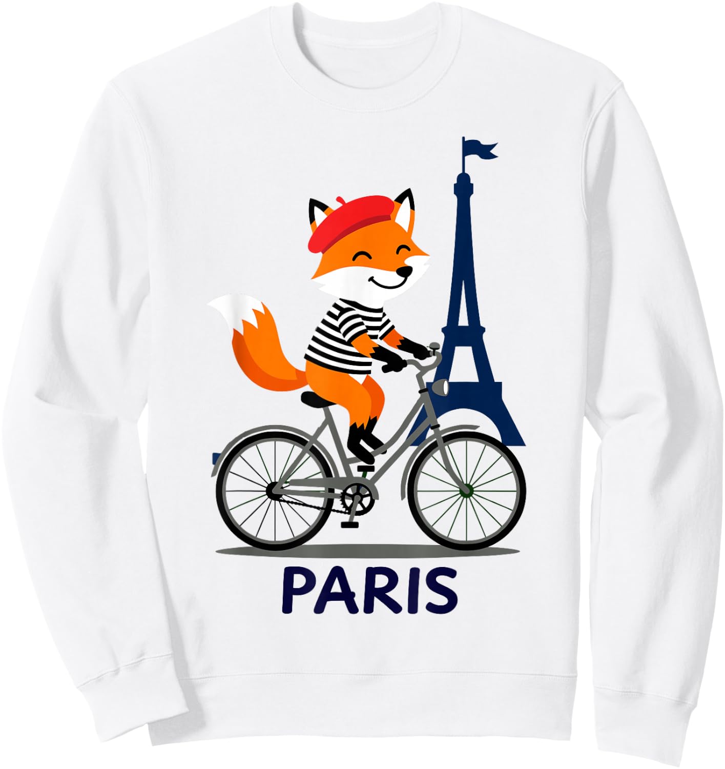 Cute Fox in Beret Cycling, Eiffel Tower Paris French Lover Sweatshirt - Sweatshirt | White