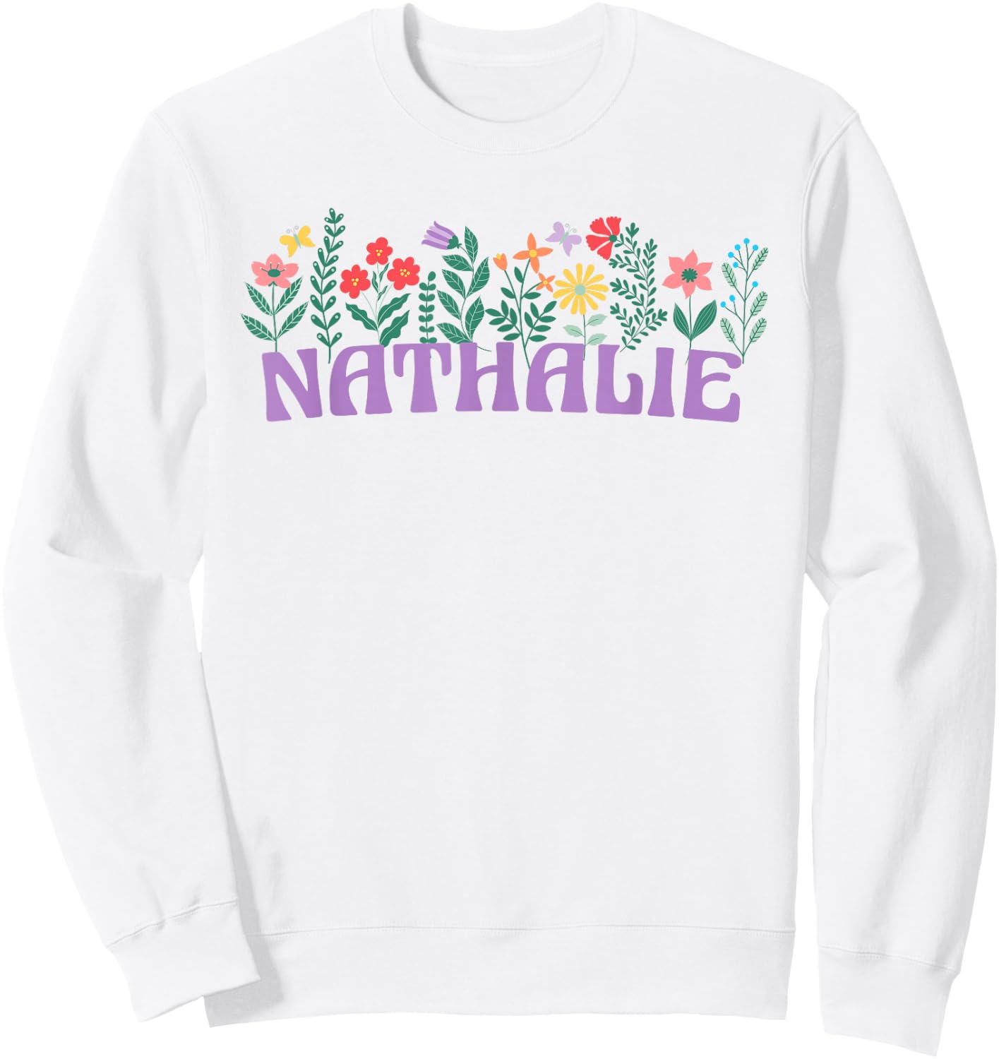 Wildflower Floral Nathalie Name Mother's Day Women's , white, S Sweatshirt - Sweatshirt | White