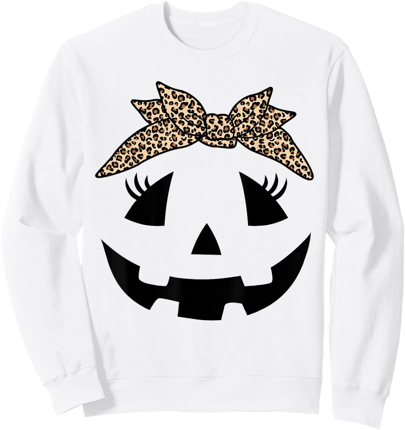 Jack O Lantern Pumpkin Leopard face for Girls Halloween Sweatshirt - Sweatshirt | White