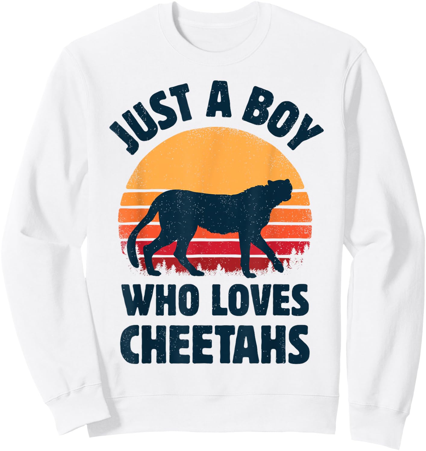 Cheetah Just A Boy Who Loves Cheetahs Retro Vintage Sunset Sweatshirt - Sweatshirt | White
