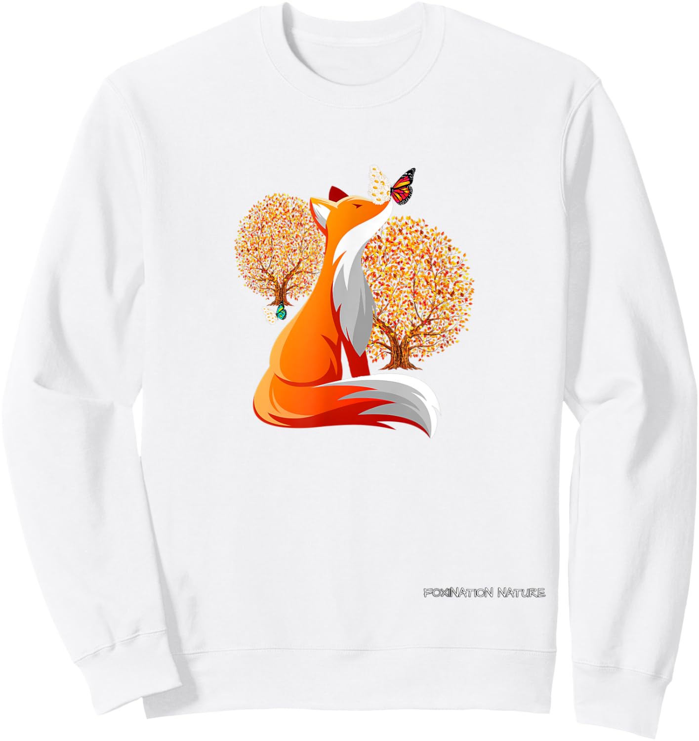 Foxination Nature, autumn with fox and butterflies Sweatshirt - Sweatshirt | White