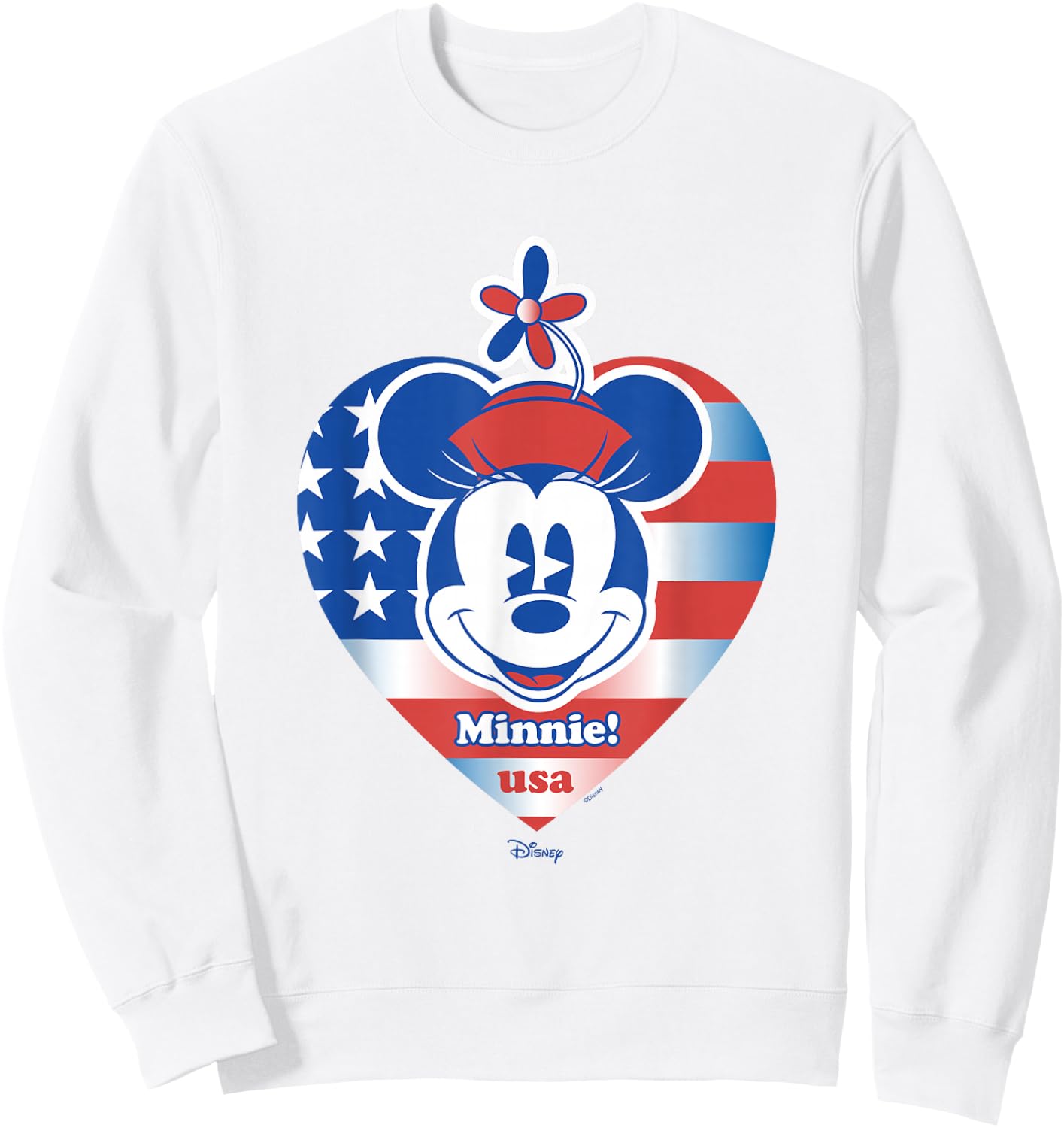 Disney Minnie Mouse Face 4th of July USA Heart Flag Sweatshirt - Sweatshirt | White