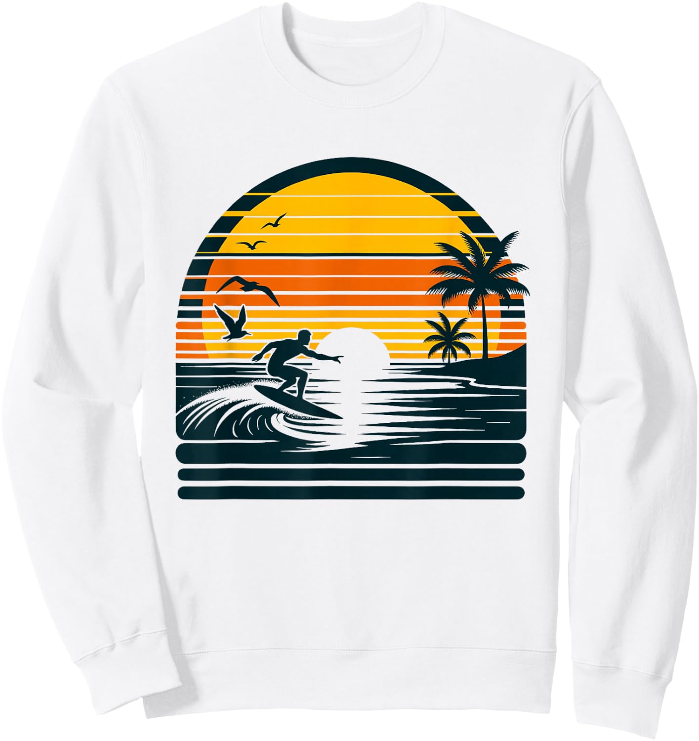 Vintage Surfer & Surfing, Retro Surf Beach, Hawaiian Sunset Sweatshirt - Sweatshirt | White