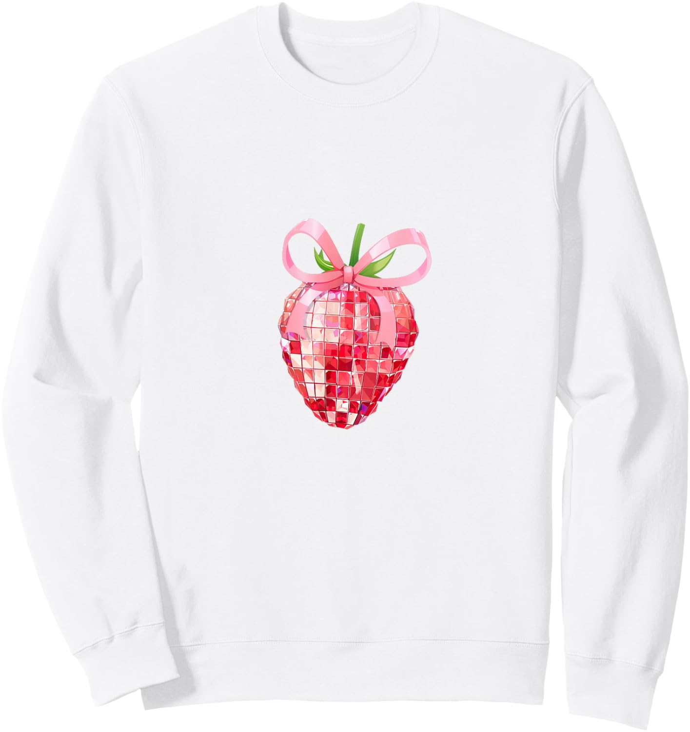 Pink Bow Coquette Aesthetics Y2K Strawberry Girls Ladies , White Sweatshirt - Sweatshirt | White