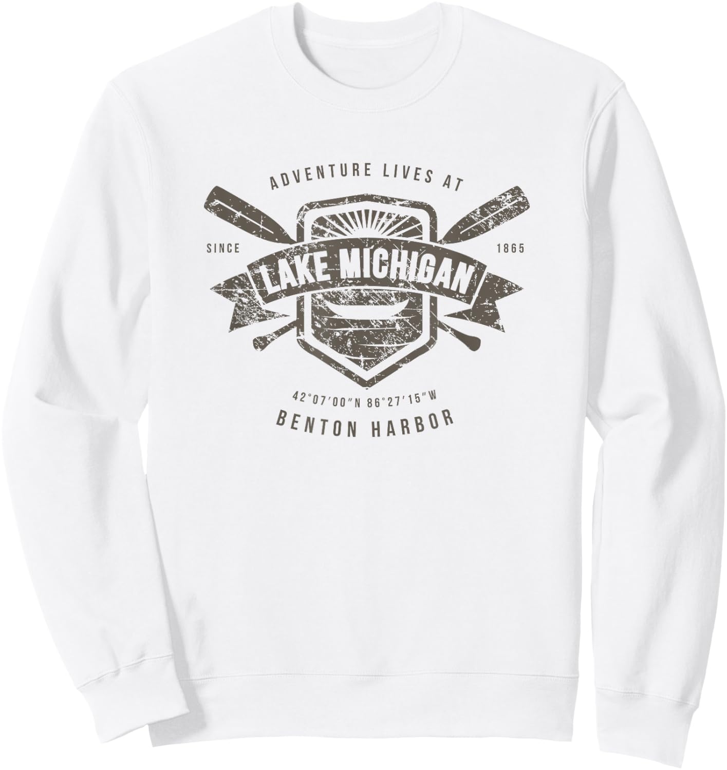 Lake Michigan Benton Harbor Shirt, Fishing Boat Camping Gift Sweatshirt - Sweatshirt | White