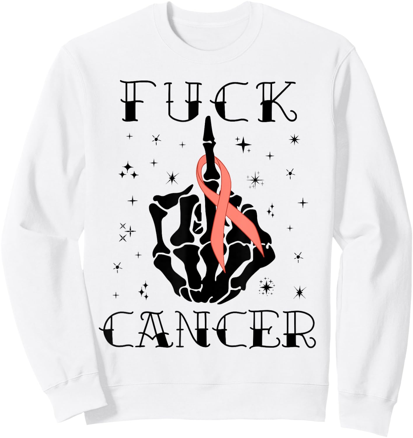 Fuck Cancer Tattoos Survivor Peach Ribbon Uterine Cancer Sweatshirt - Sweatshirt | White