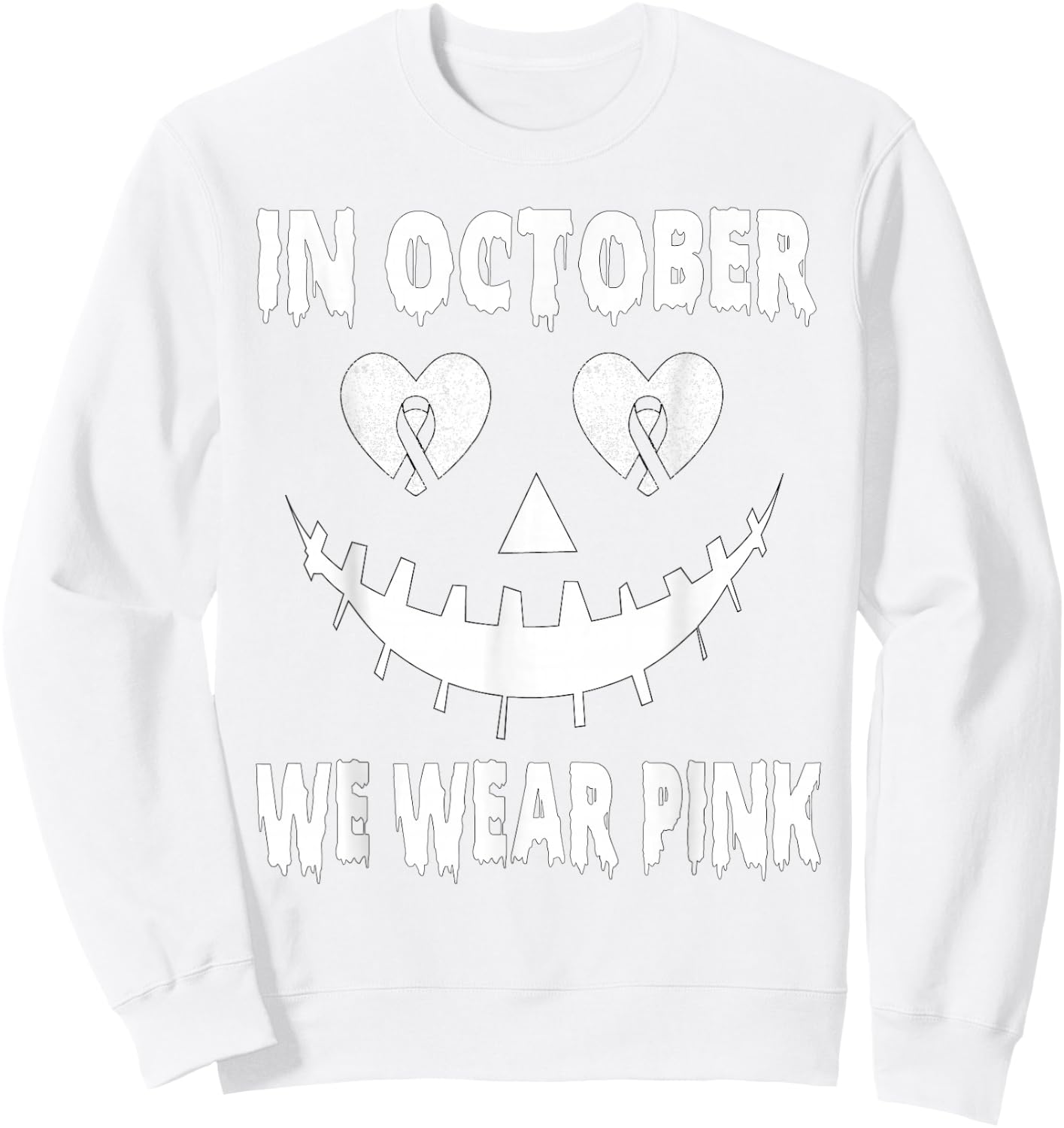 In October We Wear Pink Breast Cancer Jackolantern Halloween Sweatshirt - Sweatshirt | White