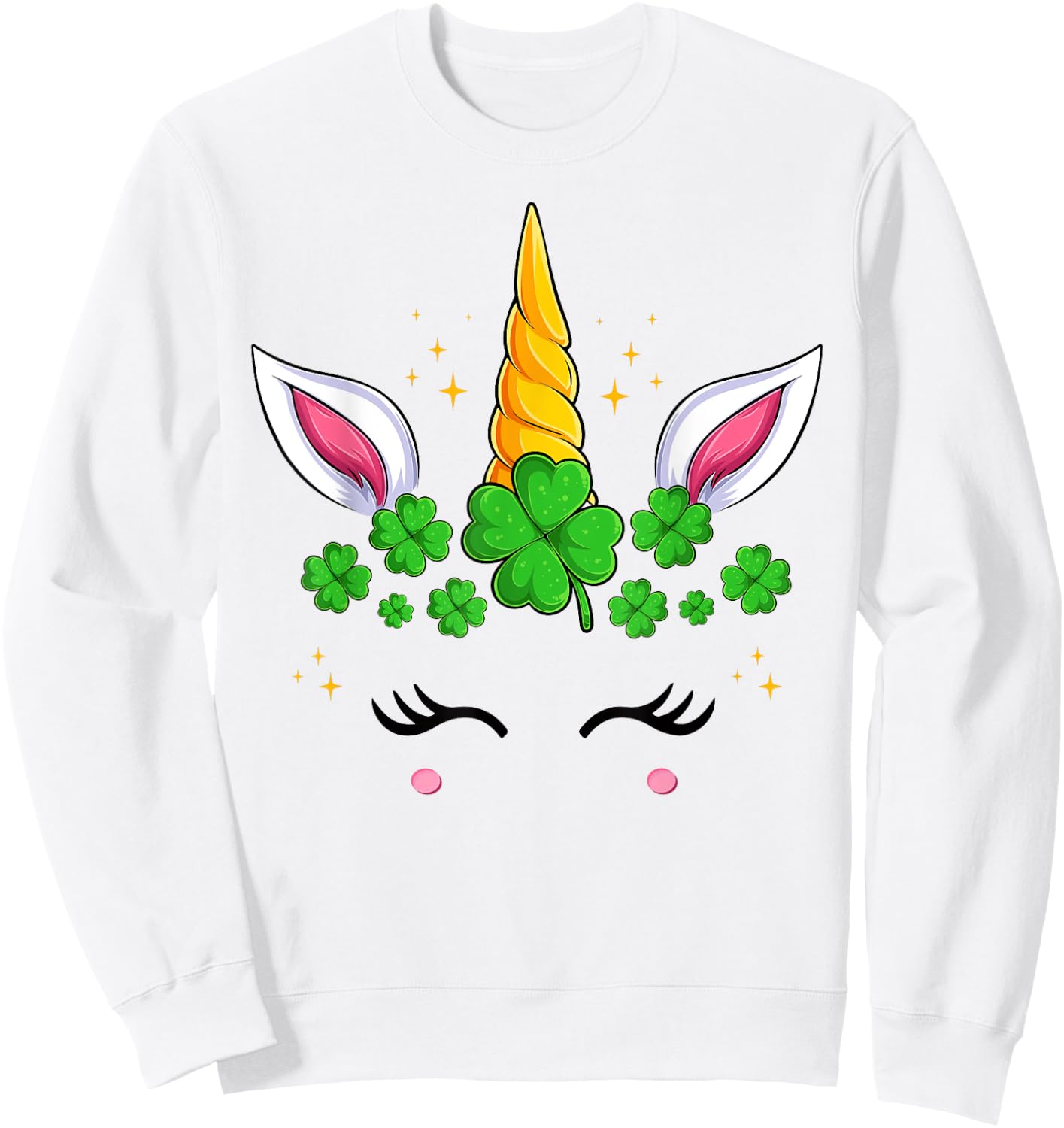 Unicorn Face Irish Shamrock Women Girls St Patrick's Day Sweatshirt - Sweatshirt | White
