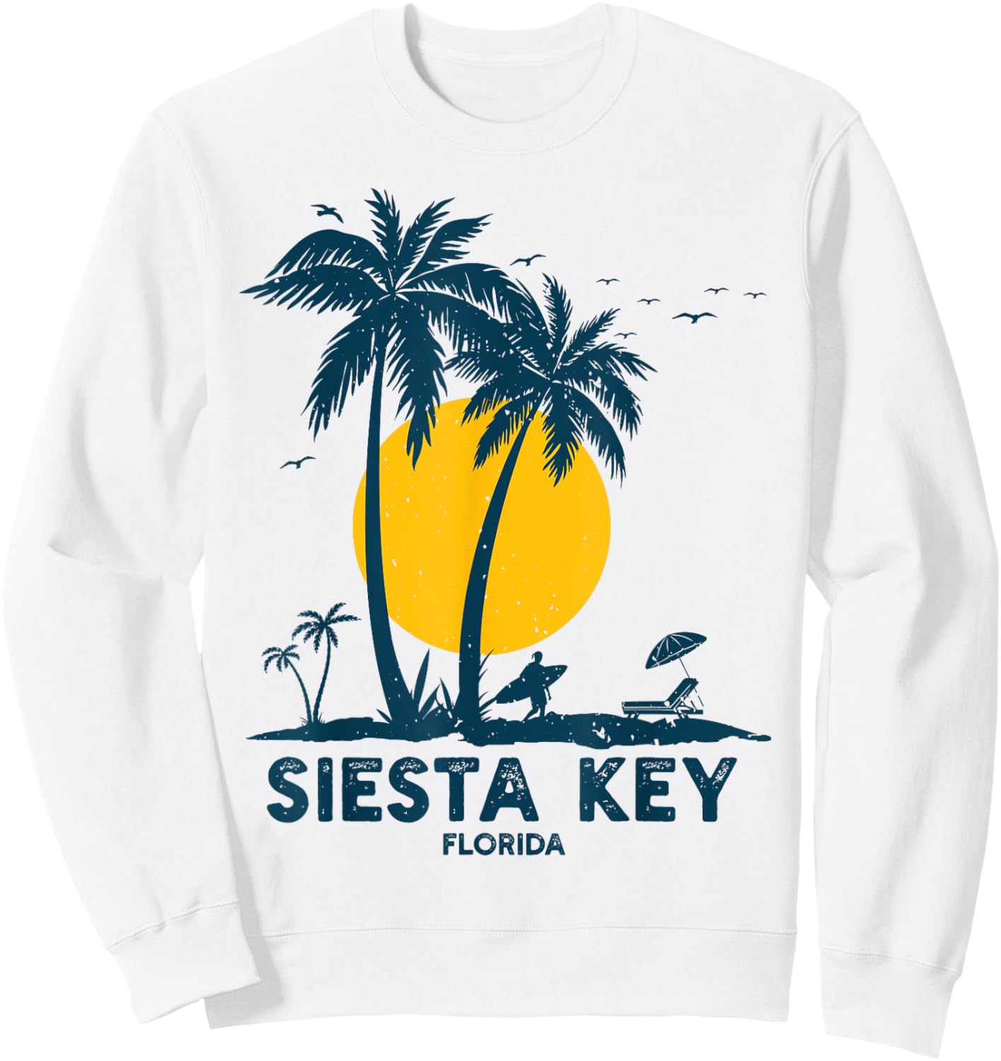 Siesta Key Beach Florida Vintage 70s Palm Trees Beach Men Women Kids Sweatshirt - Sweatshirt | White