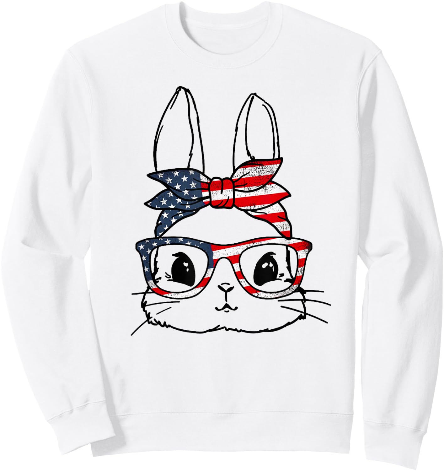 Cute Bunny Face American US FLag Glasses Easter Day Sweatshirt - Sweatshirt | White