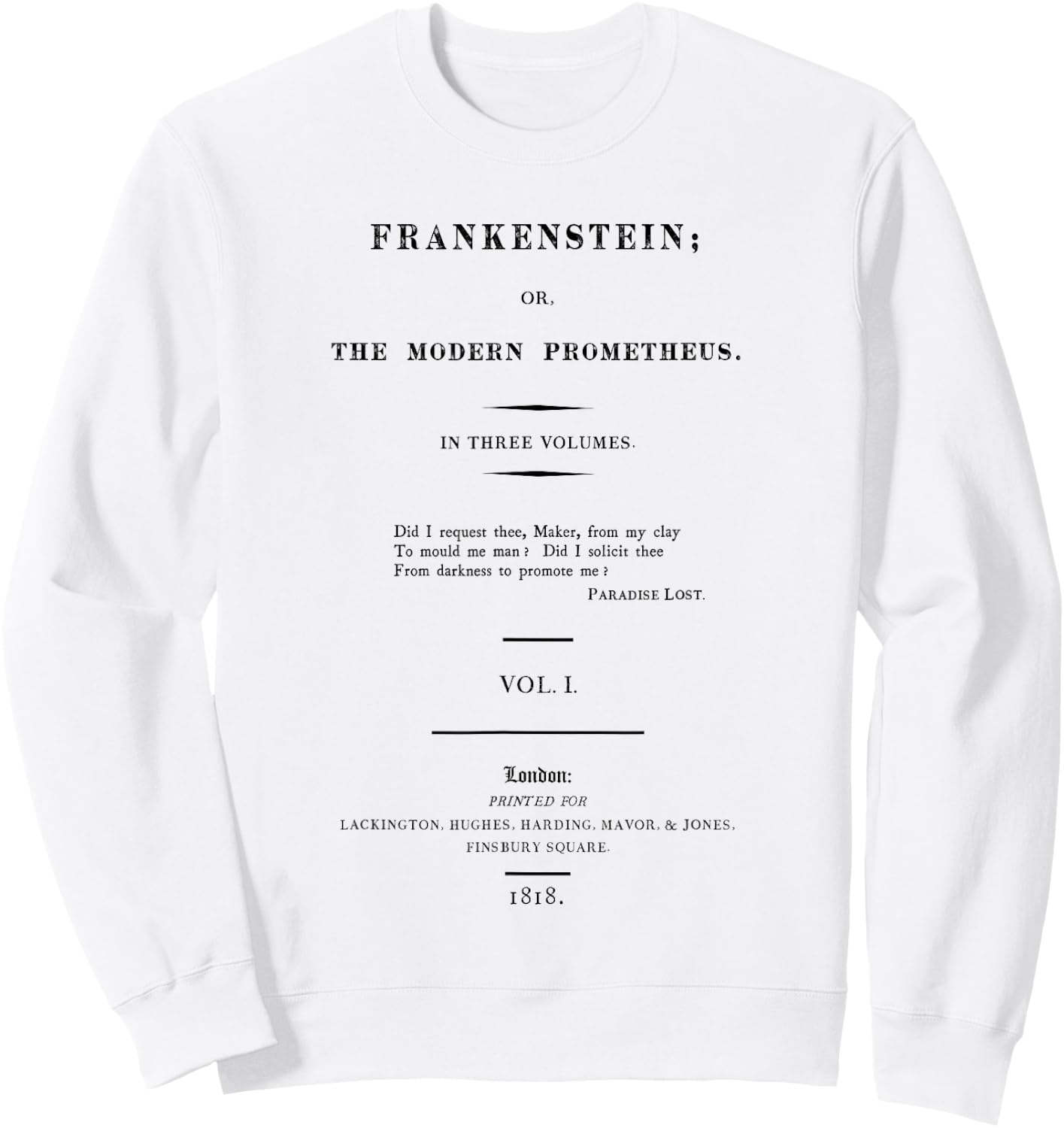Frankenstein Title Page Literary Book Design Sweatshirt - Sweatshirt | White