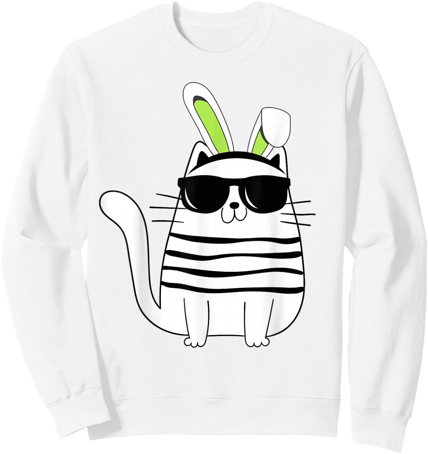 Funny Easter Cool Cat With Bunny Ears and Glasses Cat Lover Sweatshirt - Sweatshirt | White