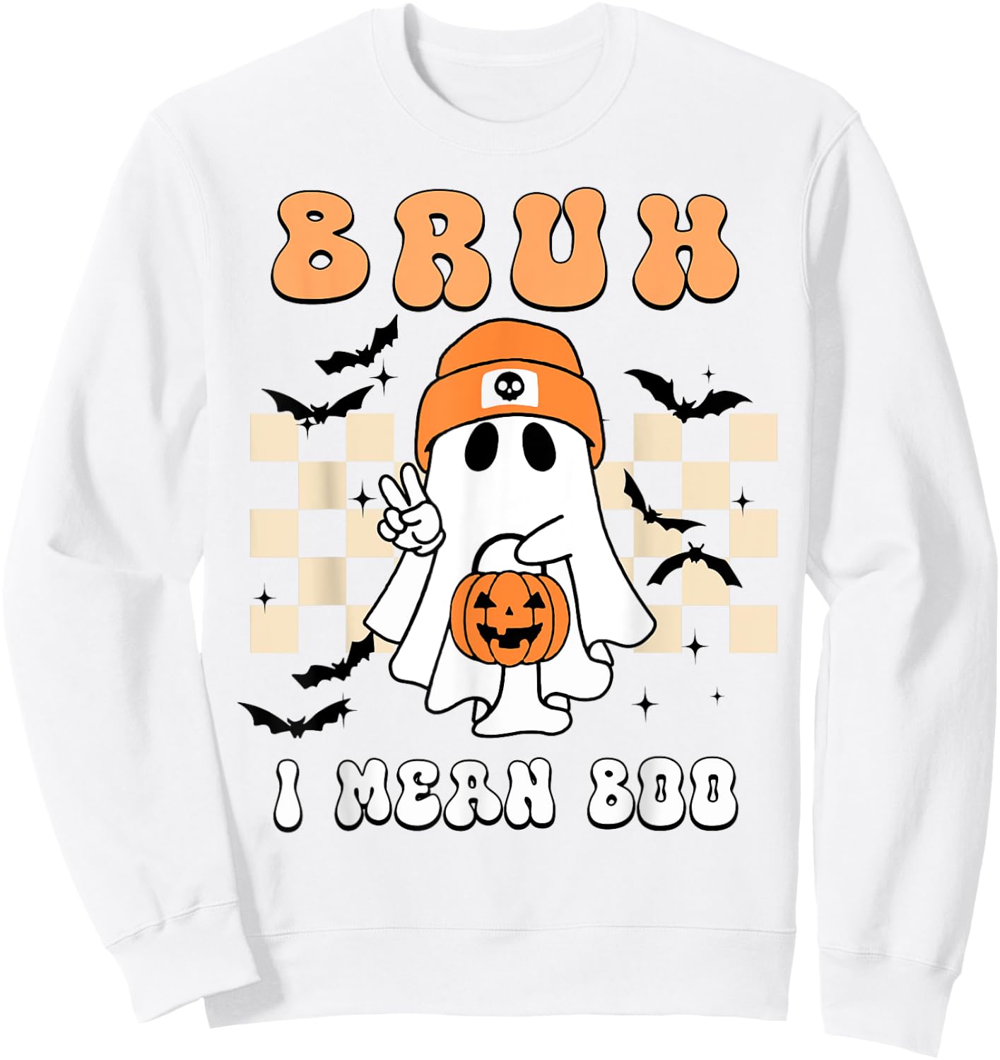 Ghost JackOLantern Bruh I Mean Boo Toddler Boy Halloween Kid Sweatshirt - Sweatshirt | White