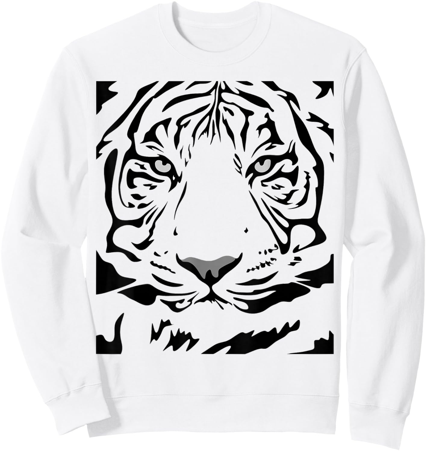 Rockabilia Merch Store Tiger Face - Men's White Tiger Print Graphic Modern Casual - Small Sweatshirt - Sweatshirt | White