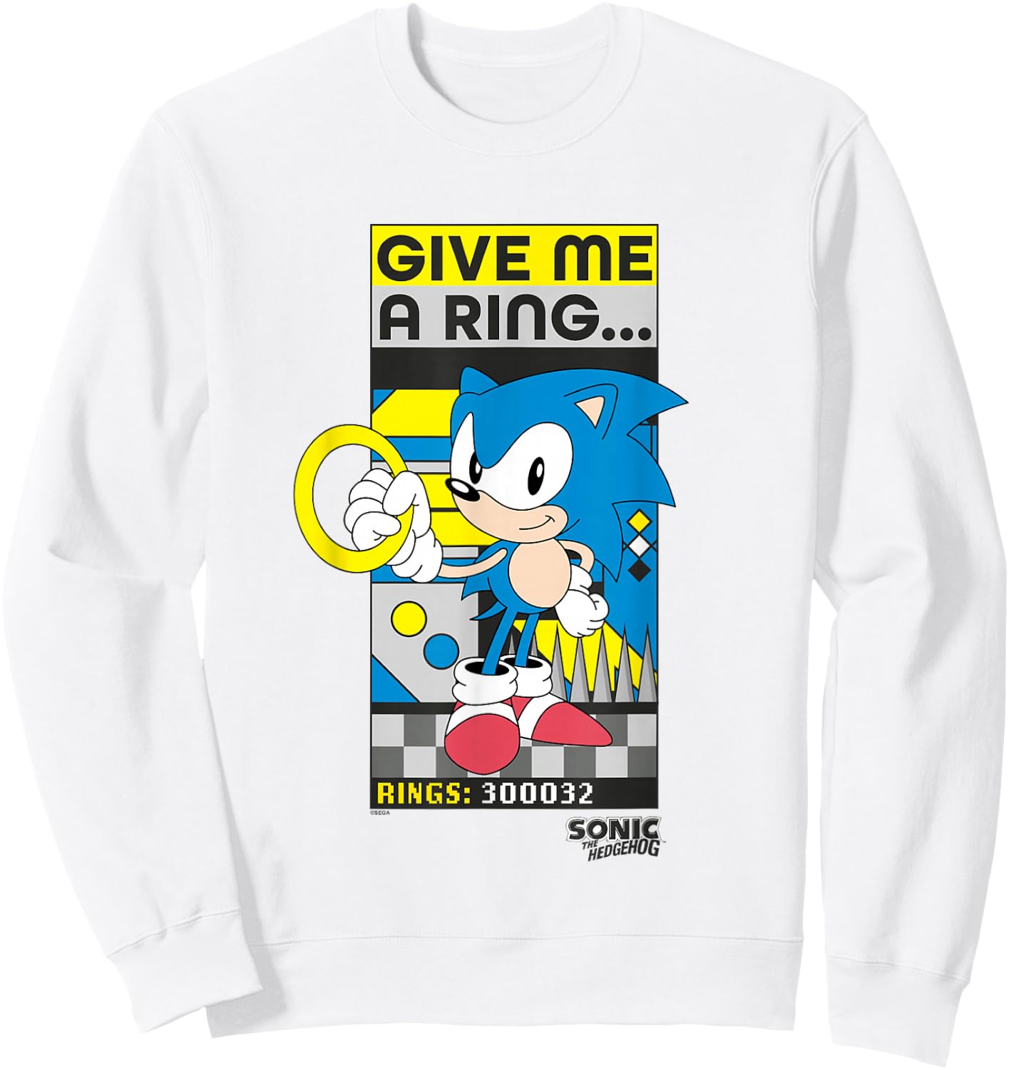 Sonic The Hedgehog Give Me A Ring… Retro Sonic Poster Sweatshirt - Sweatshirt | White