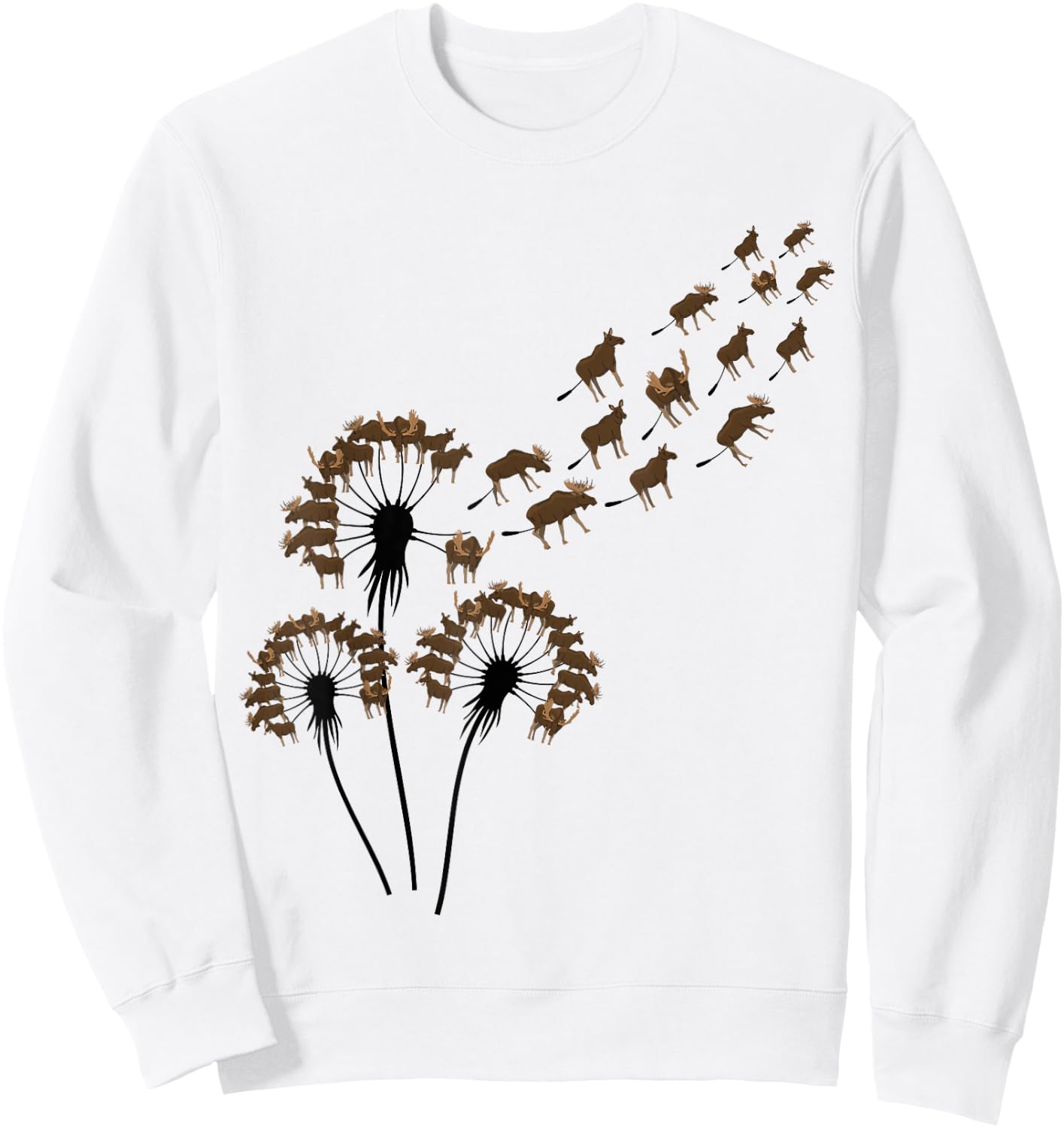 Flower Dandelion Moose Stuff for Moose Lover | Moose Sweatshirt - Sweatshirt | White