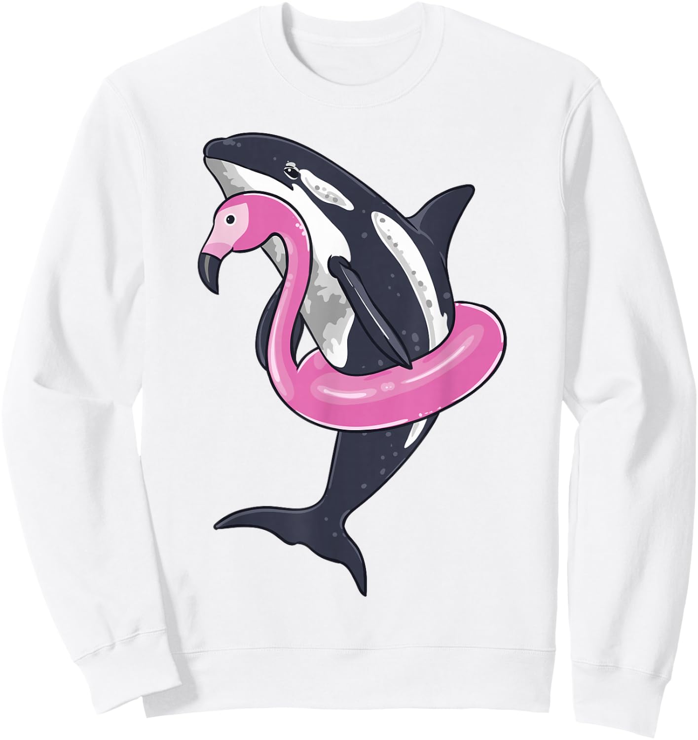 Funny Orca Flamingo Pool Party Men Women Kids Beach Summer Sweatshirt - Sweatshirt | White