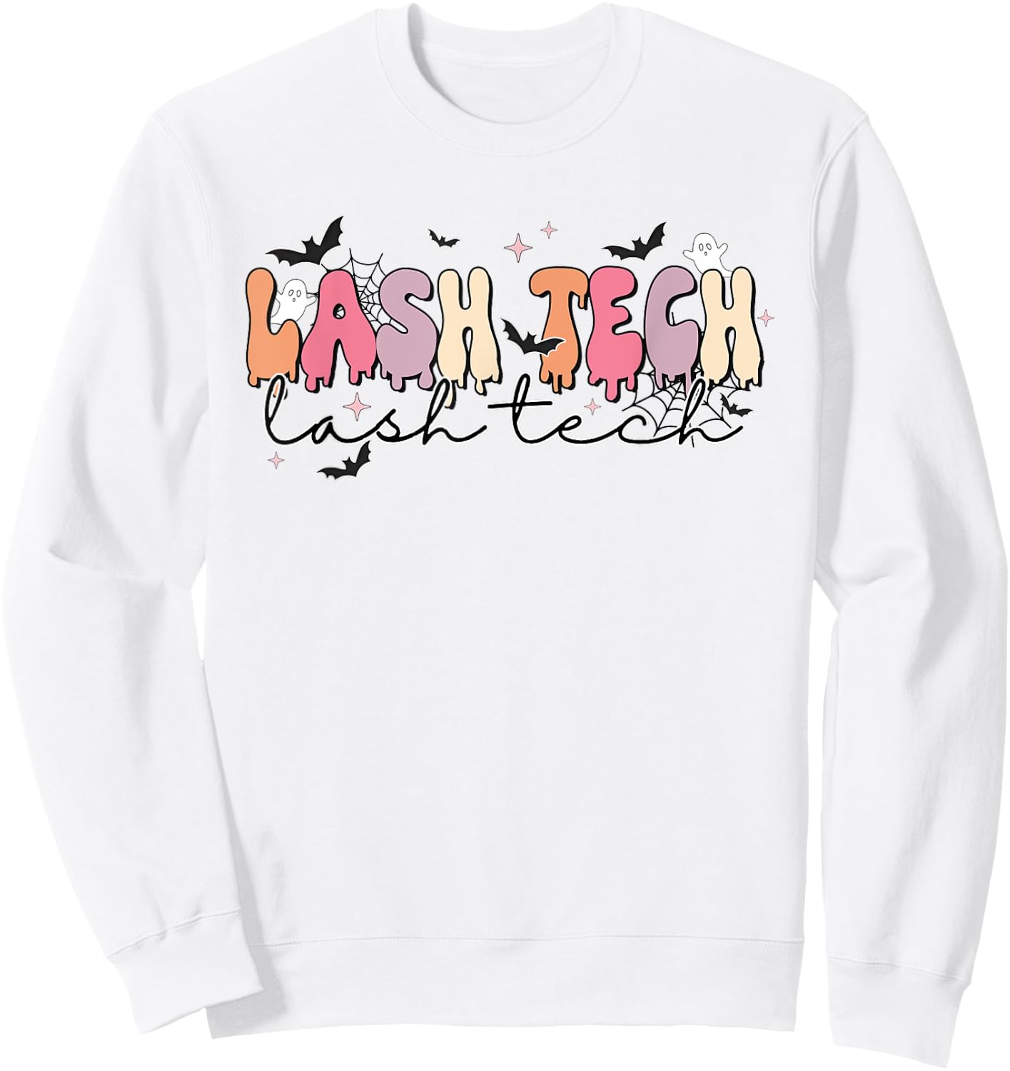 Lash Tech Halloween Ghost & Bat Cosmetologist Eyelash Tech Sweatshirt - Sweatshirt | White