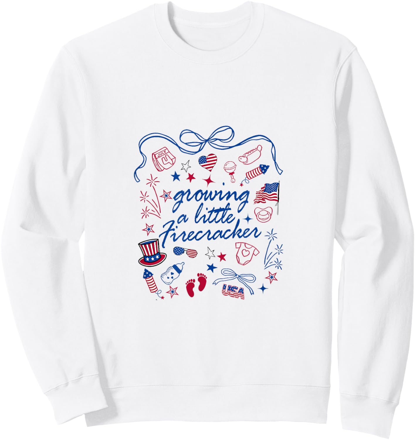 Retro Growing A.Little Firecracker 4th Of.July Pregnancy Sweatshirt - Sweatshirt | White