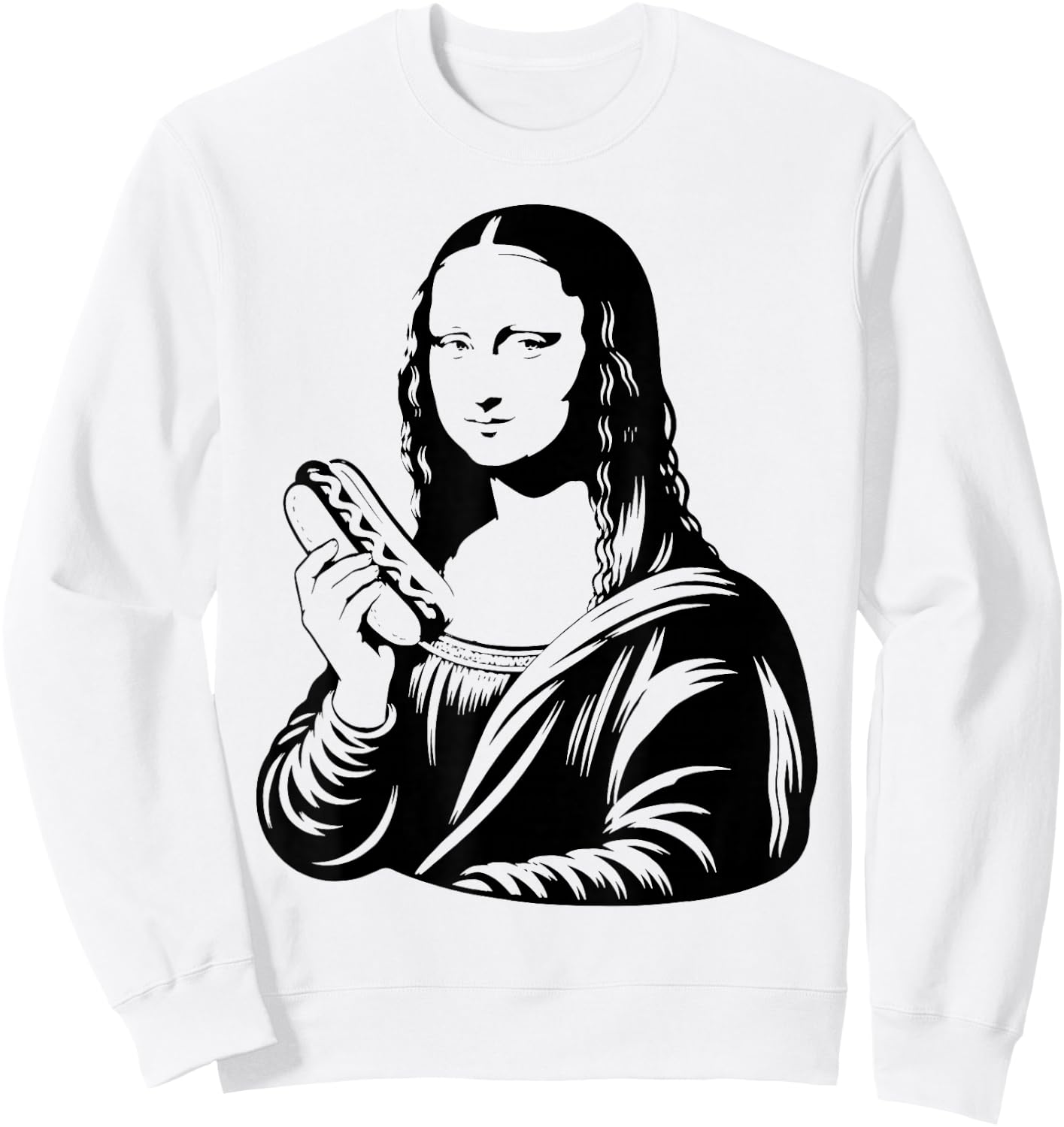 Mona Wiener Funny Mona Lisa with Hotdog Parody Meme Art Sweatshirt - Sweatshirt | White