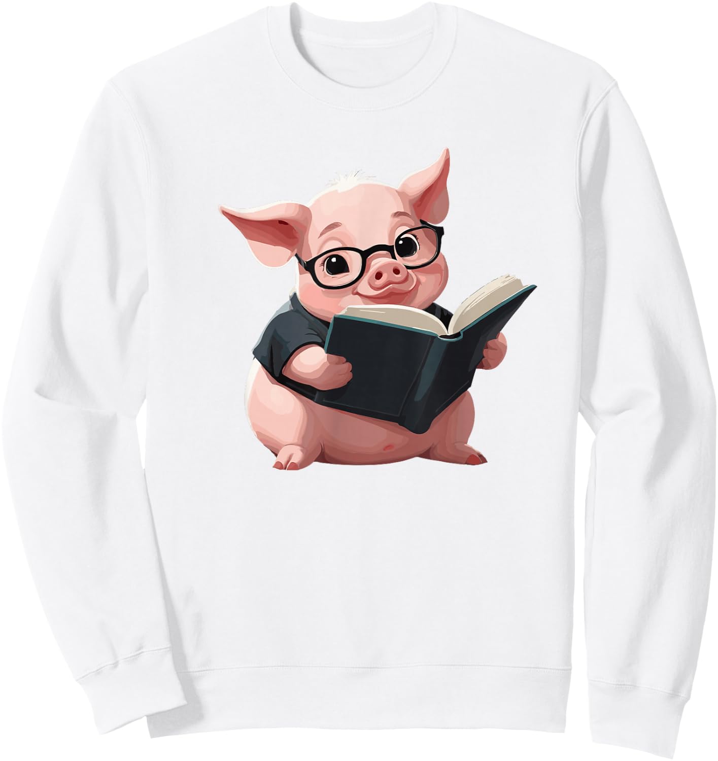Cute Pig is reading a Book, Reading Pig Sweatshirt - Sweatshirt | White