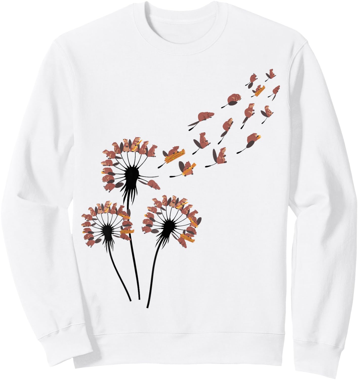 Flower Dandelion Beavers Stuff for Beaver Lover | Beaver Sweatshirt - Sweatshirt | White