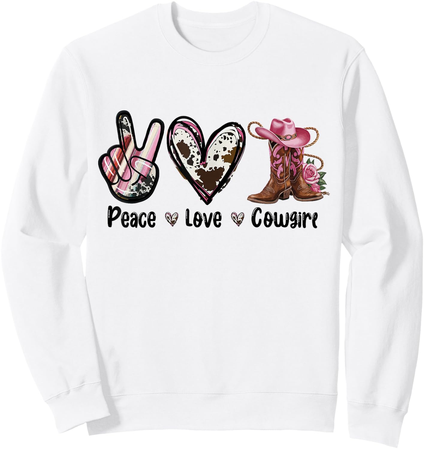 Peace Love Cowgirl Western Cowgirl Boots and Hat Country , white, S Sweatshirt - Sweatshirt | White