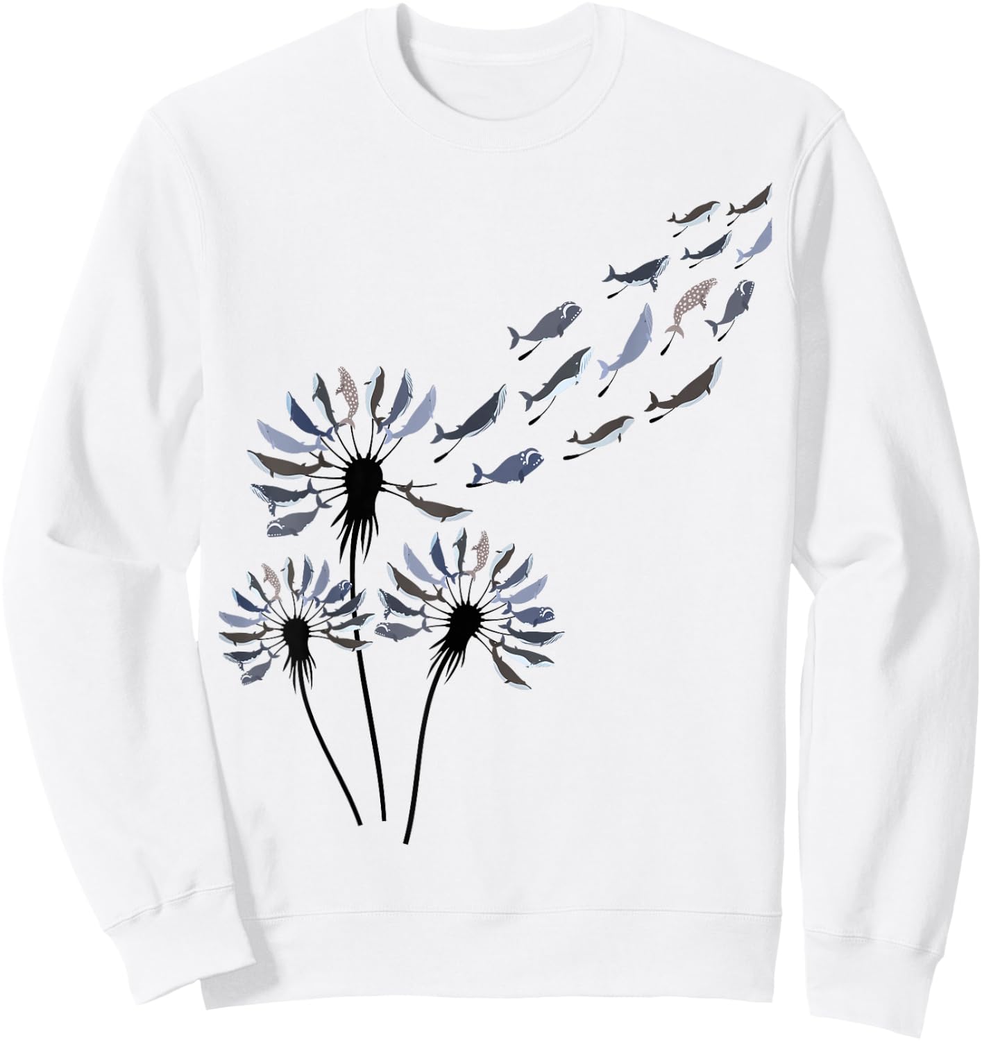 Flower Dandelion Whales Shirt for Whale Lover | Whale Sweatshirt - Sweatshirt | White