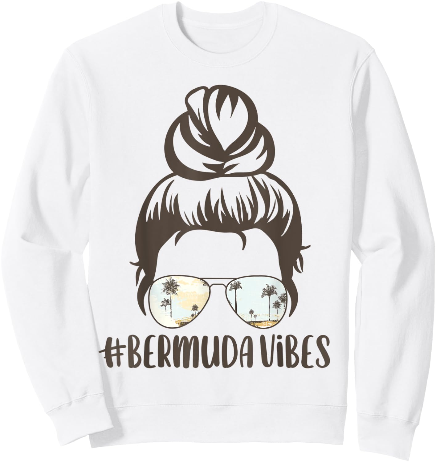Bermuda Tropical Island Messy Bun Vibes Palm Tree Sunset Sweatshirt - Sweatshirt | White