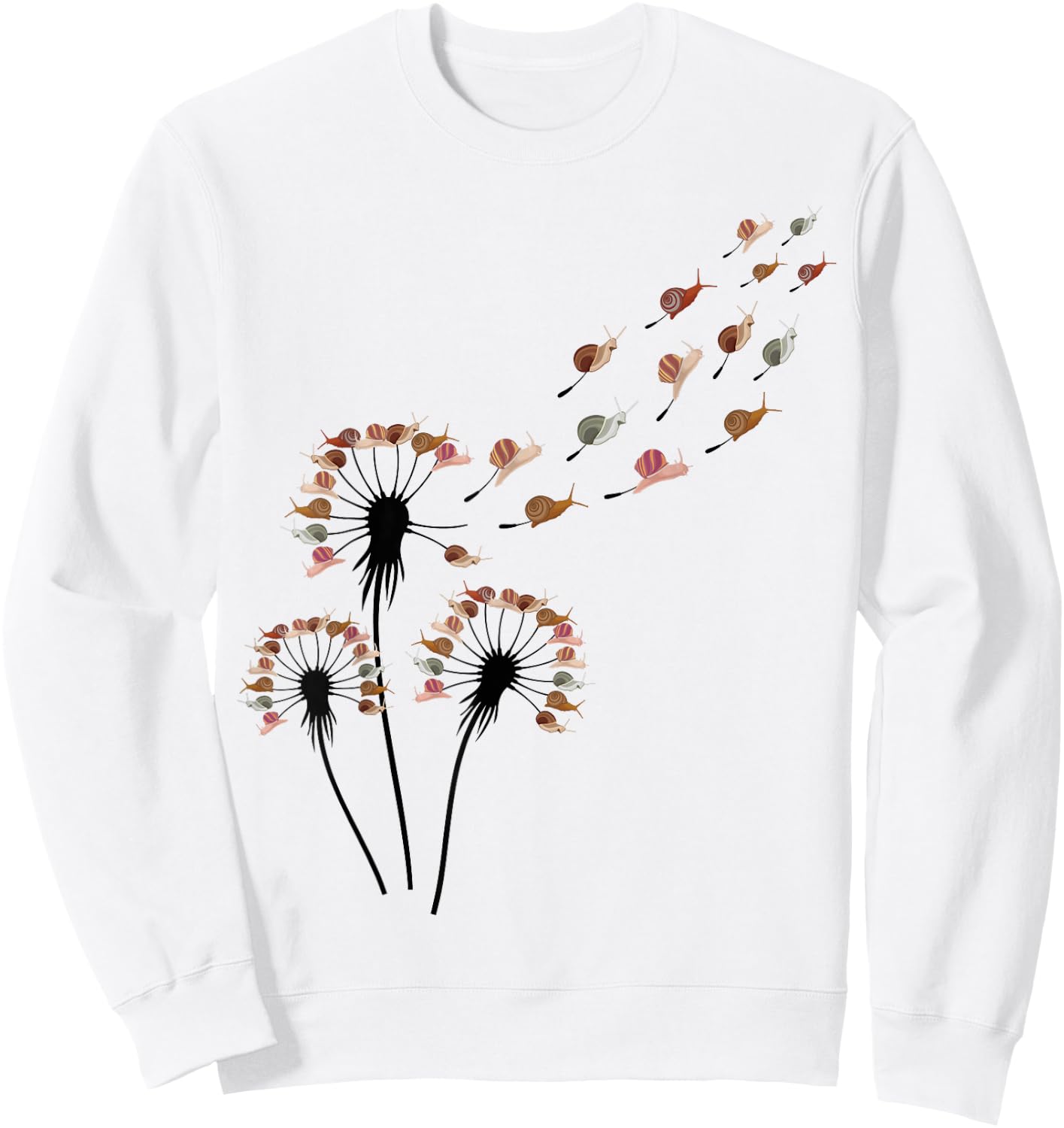 Snail Shirts -Adults Dandelion Snail , Grey, Small Sweatshirt - Sweatshirt | White