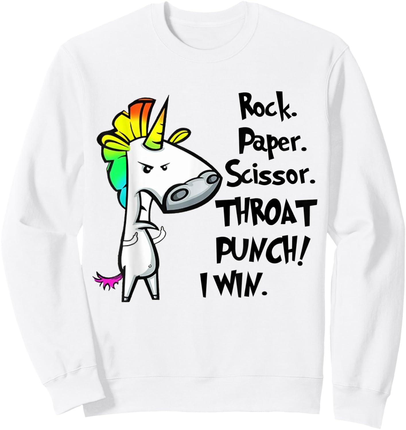 Unicorn Rock Paper Scissors Throat Punch I Win Sweatshirt - Sweatshirt | White