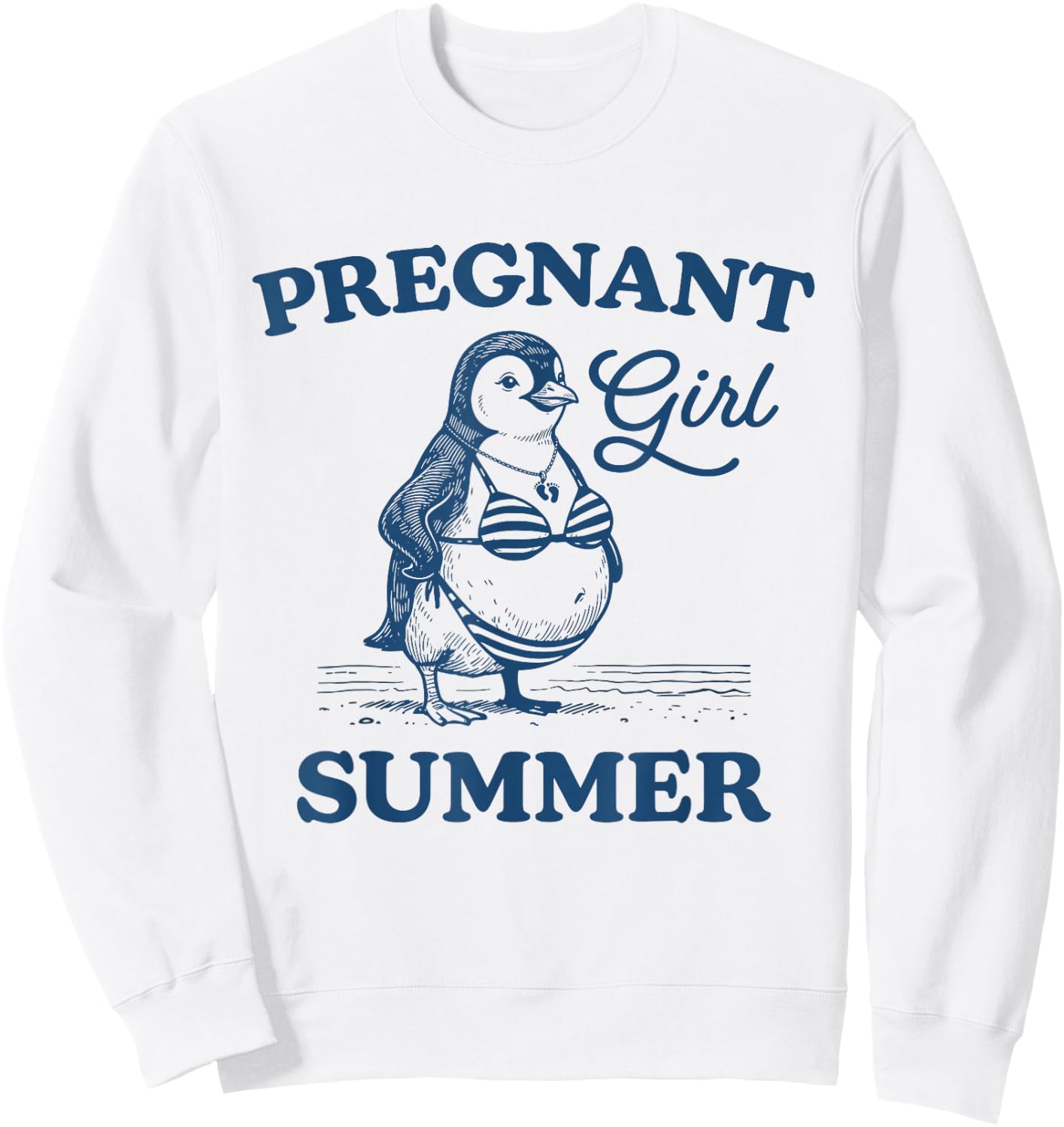 Pregnant Girl Summer Funny Baby Announcement Penguin Mom Sweatshirt - Sweatshirt | White